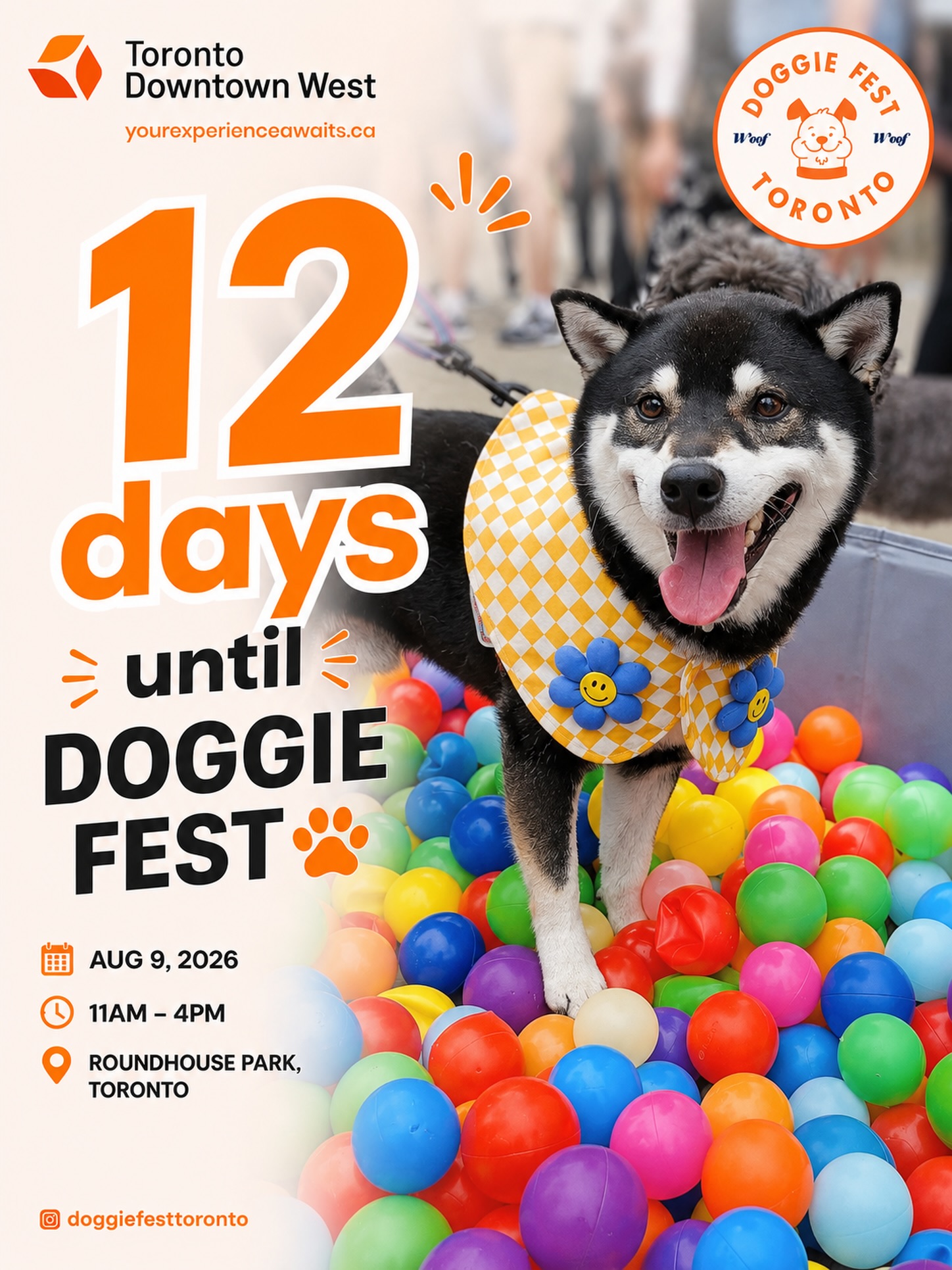 🐾 ONLY 12 DAYS UNTIL DOGGIE FEST! 🧡🎉
The countdown is getting real! In just 12 days, Roundhouse Park will be filled with happy pups, amazing vendors, fun activities, photo-worthy moments, treats, giveaways, and thousands of dog lovers. 🐶✨
Whether you’re coming for the shopping, the entertainment, or simply a fun day out with your furry best friend, there’s something for everyone!
📅 August 9, 2026
🕚 11:00 AM – 4:00 PM
📍 Roundhouse Park, Toronto
🎟️ FREE Admission
Who’s excited? 🐕👇 Tell us in the comments which activity your pup is looking forward to the most!
See you in 12 days! 🧡🐾
#DoggieFest #DoggieFestToronto #TorontoDogs #DogFriendlyToronto #TorontoEvents