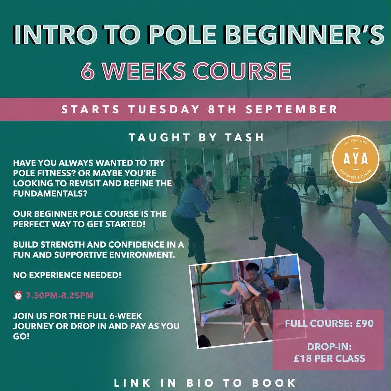 ✨ No experience needed! ✨
Over six weeks, you’ll learn foundational spins, tricks, and techniques while building strength and confidence in a fun and supportive environment.
📅 Starts Tuesday, 8th Sept
⏰ 7:30 PM – 8:25 PM
Taught by Tash / Liv
💰 Full Course: £90
💰 Drop-In: £18 per class
💰You can also book using your membership or ClassPass!
🔗Click the link in our bio to book!