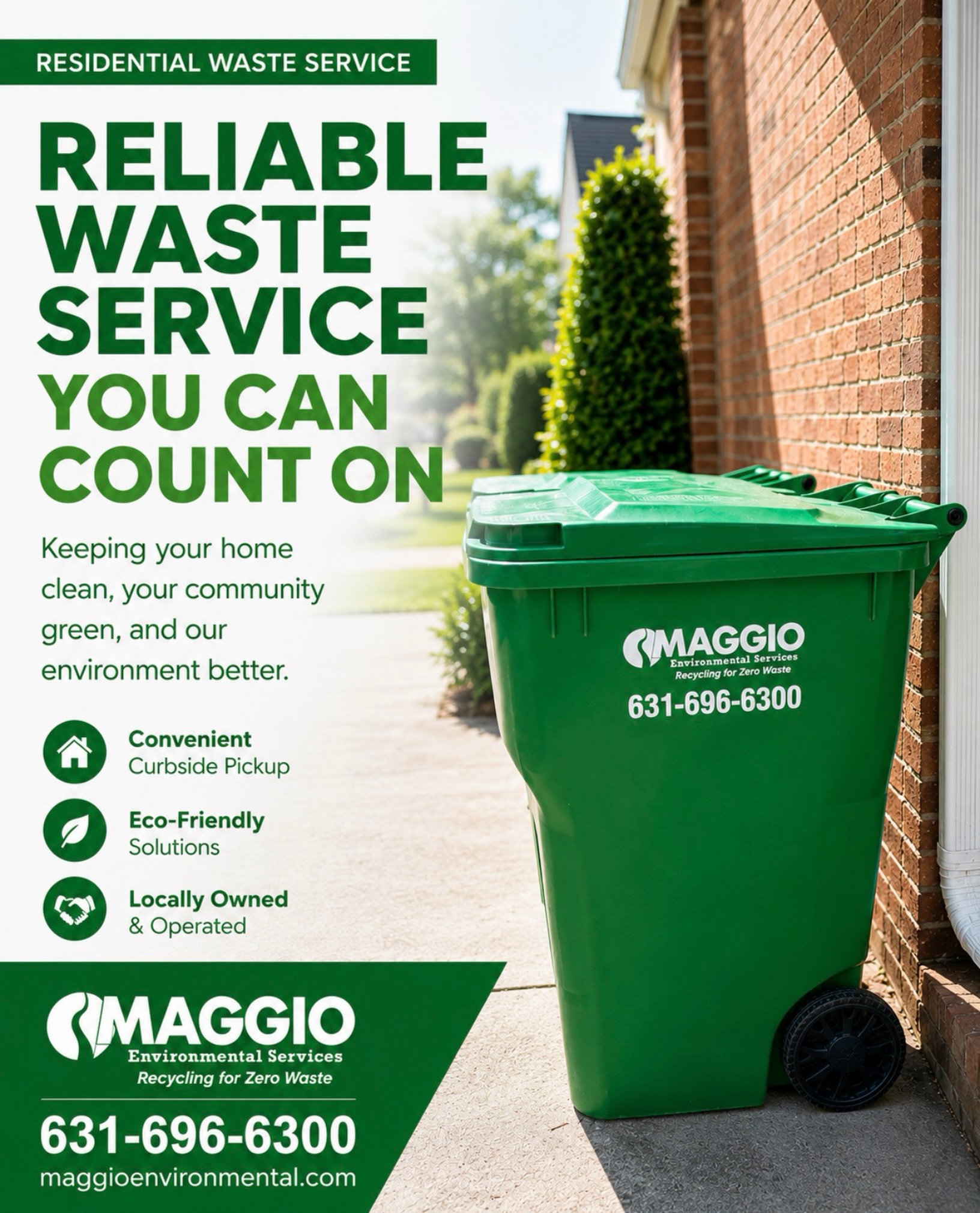 🏡 Reliable Residential Waste Service Starts Here.
Your home deserves dependable service from a company that puts customers first. From weekly curbside collection to environmentally responsible disposal, Maggio Environmental Services is committed to keeping your neighborhood clean, safe, and beautiful.
✅ Reliable weekly pickup
♻️ Eco-friendly waste solutions
🤝 Locally owned & operated
🏠 Service you can count on, week after week
When you choose Maggio, you’re choosing a team that’s been proudly serving Long Island with dependable waste and recycling solutions backed by exceptional customer service.
📞 631-696-6300
🌐 maggioenvironmental.com
#MaggioEnvironmental #ResidentialWaste #LongIsland #TrashCollection #Recycling CurbsidePickup EcoFriendly KeepLongIslandClean WasteManagement LocallyOwned SuffolkCounty ResidentialService
