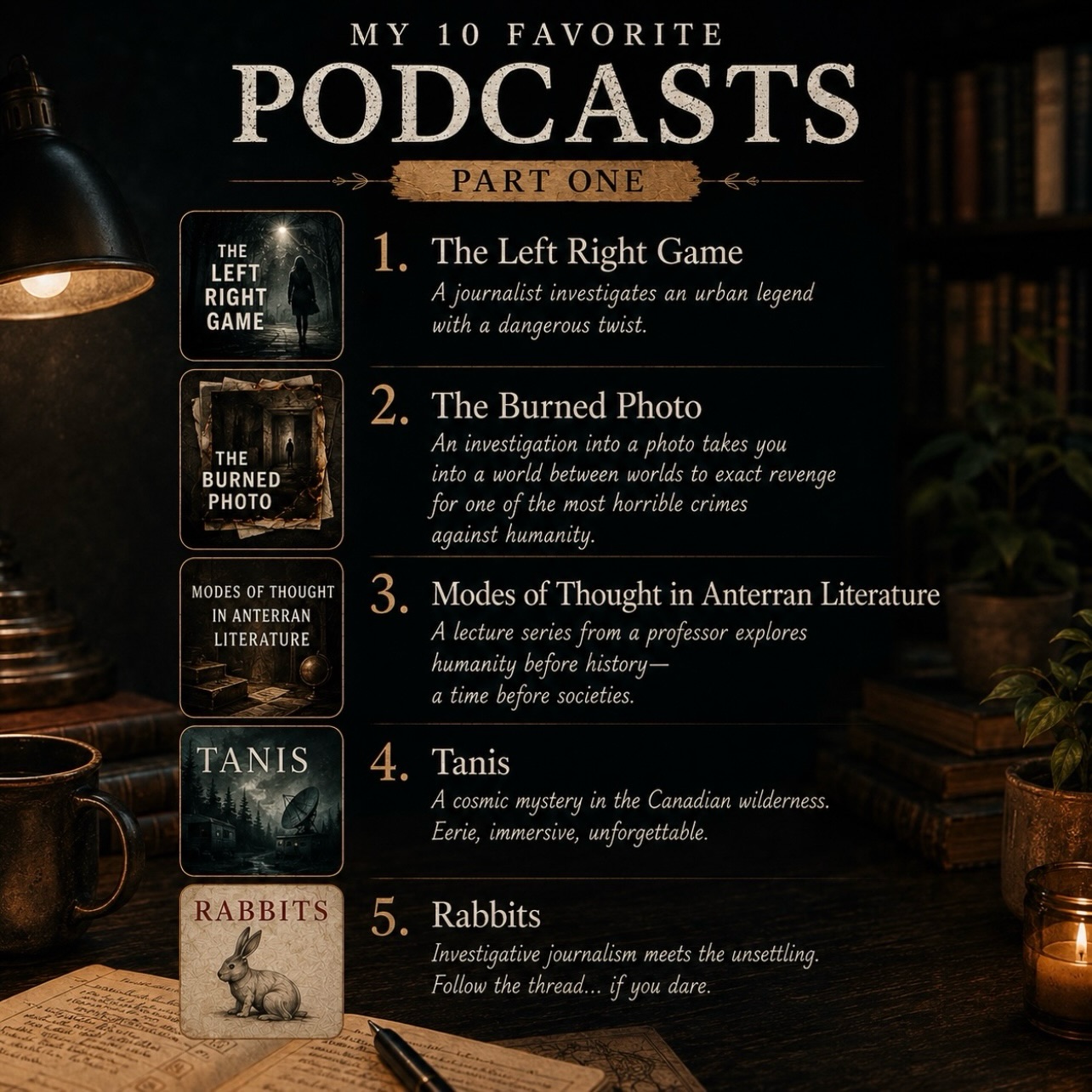 If you’re looking for audio dramas that stay with you long after they end, these are my all-time favorites. Creeping horror, impossible mysteries, alternate realities, and stories that make you think. If you’ve listened to any of these, or have one I need to hear next, let me know.