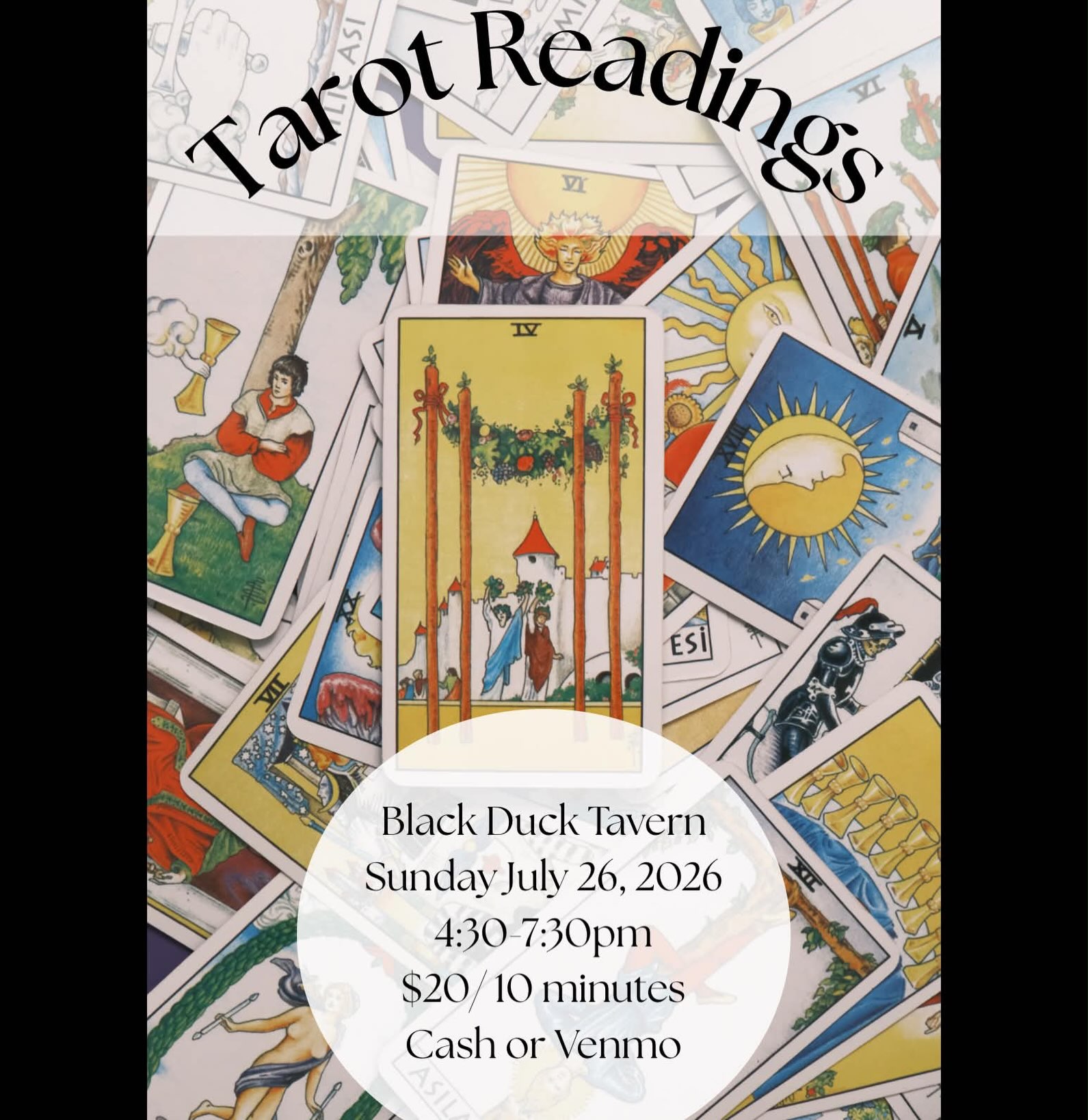 Join us today from 4:30–7:30pm for an afternoon of tarot card readings.
A 10 minute reading is $20, and no appointment is necessary, just walk in whenever works for you. Whether you’re a regular or trying it for the first time, pull up a stool, order a drink, and see what the cards have to say.
#tarotcards #sunday #eastprovidenceri #blackduck