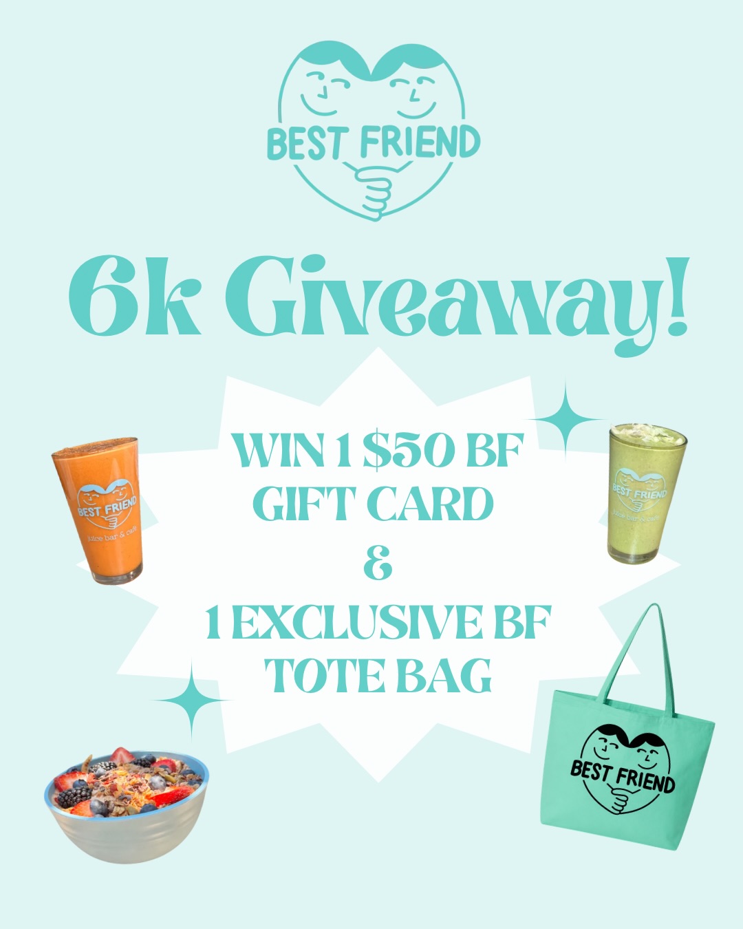 ⭐️ GIVEAWAY CLOSED⭐️
6K OF YOU?! 🤯🤩🎊 We are so incredibly in awe & full of love & SO much gratitude for each and every one of ya! Soooo as a little thank you, we want to give one of you a $50 BF GIFT CARD & an EXCLUSIVE BF TOTE⚡️⚡️
How to enter:
💙 Like this post
💙 Follow @bestfriendpdx
💙 Comment your fav drink & tag 2 besties! (**Every additional tag gets you an extra entry!!**)
❤️🔥FOR A BONUS ENTRY, SHARE TO YOUR STORY!
WE 💙💙💙💙 YOU PORTLAND!!!!
💙, BF
• Giveaway ends @ 1pm PST on Sunday, August 2nd
• Must be located in Portland / surrounding areas to participate