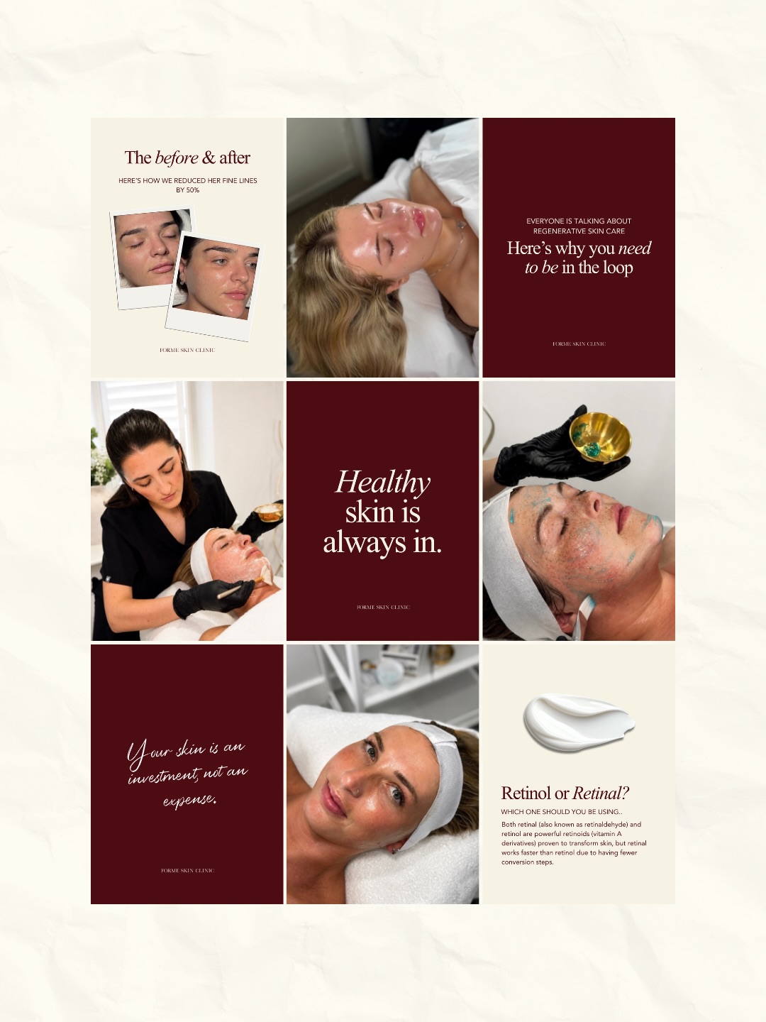 A beautifully crafted brand indentity for @formeclinic__
Elegant, feminine & deluxe.. 😍
I worked with Jacey to help her create visuals that reflected her years of experience while maintaining a soft, feminine style.
#brandidentity #branddesign #brandingdesigner #logodesign #skinpractitionerlogo
