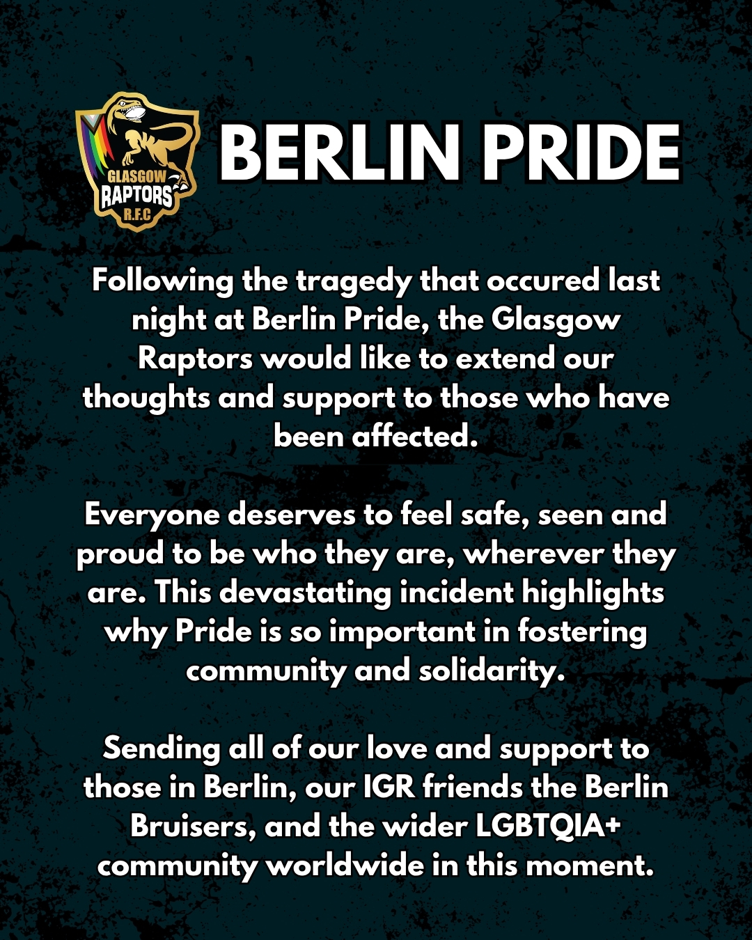 Club Statement: Support for those affected following the Berlin Pride attack.