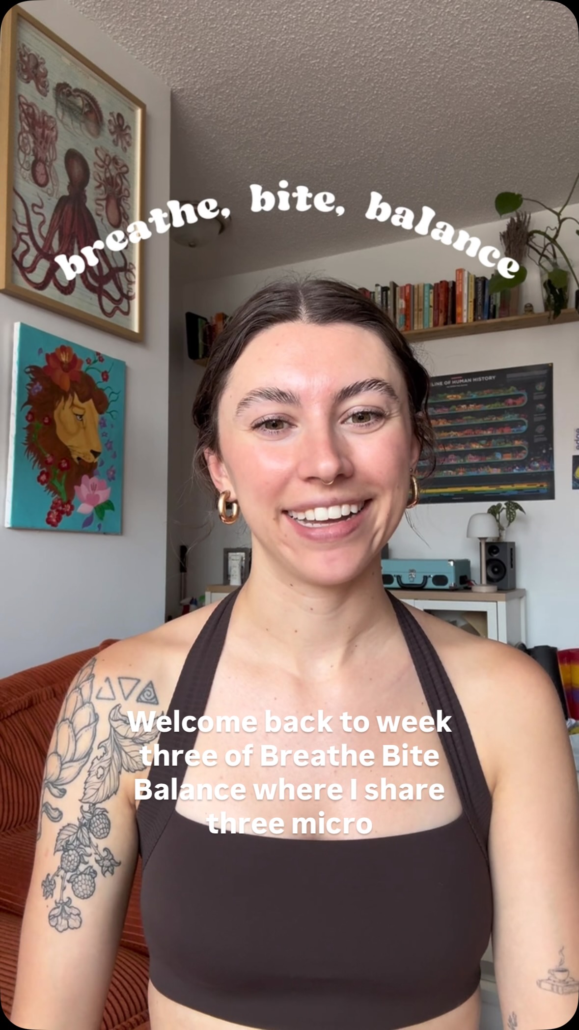 breathe, bite, balance ~ week 3!
🌬️breathe - Notice and respond to comfortable hunger. Don’t wait to eat meals or snacks until your starving, shaky, or painfully hungry! Gentle signals like energy changes, loss of concentration, empty or grumbling stomach, and mood changes are your cues to make a meal/snack. You will make better food choices and digest better!
🥝bite - Make sure one of your meals each day is well balanced with appropriate portions of each food group! Add 1/2 cup of high fiber carbohydrates, 1/2 cup or ~6 oz of protein, 1-2 cups of non-starchy vegetables, and 1-3 tsp of oil or 1/4 cup nuts/seeds/avó for dietary fats!
🧘♀️balance - Practice roll ups to build core strength, improve spinal flexibility, and organize your breath with movement. This is a foundational Pilates movement you’ll almost always find in my classes! Do 6-8 roll ups or chest curl holds each day this week.
Try these habits everyday this week to regulate your nervous system for better digestion, ensure your body is getting what you need from foods, and strengthen some vital core muscles!
#summerwellness #wellnesswithcourtney #pilates #nutrition #nervoussytem