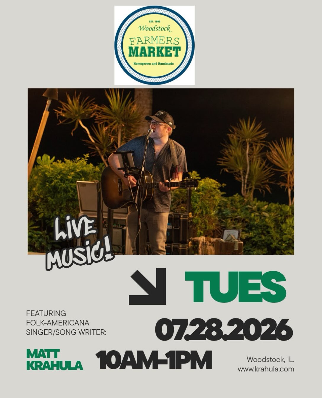 Looking forward to jamming at the @woodstockfarmersmkt tomorrow morning. (Tuesday 7/28 from 10am-1pm). Come by and support some amazing local businesses.
#woodstockfarmersmarket #livemusic #woodstockillinois #livemusicwoodstock #supportlocal