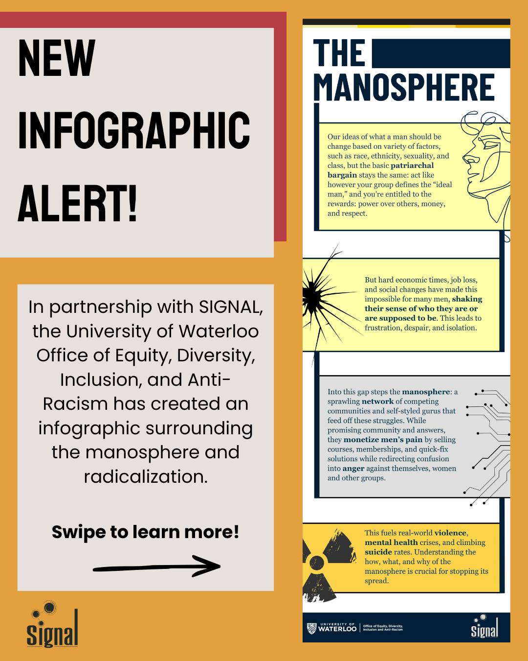 Y'all already know! New infographic alert!
We know there's scary things in our world right now. One thing we can do to combat all of it is staying informed and aware! We've partnered with @uwaterlooedir to bring you information you should know about the manosphere and radicalization. Scan the QR code to learn more!
Take care of yourself, each other, and the planet! 🫰