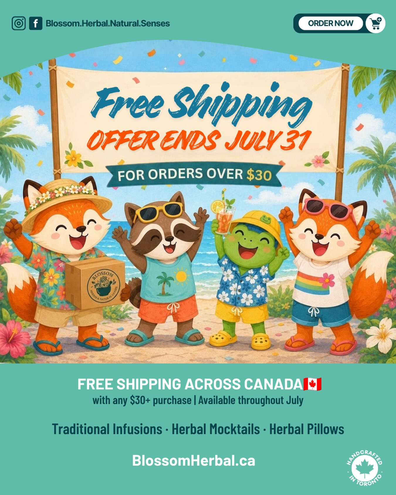 Don’t let this offer sail away! Today is the final day to get FREE SHIPPING ACROSS CANADA 🇨🇦 on all orders over $30.
It’s the perfect time to grab:
🌿 Refreshing Herbal Mocktails
🛌 Comforting Herbal Pillows
🍵 Your favorite Traditional Infusions
🚚 Fill your cart and use free shipping to treat yourself before midnight tonight (July 31st)!
🛒 Shop now at BlossomHerbal.ca (Link in bio!)
#BlossomHerbal #FreeShippingCanada #ShopLocalToronto #HandcraftedInToronto #herbalmocktails