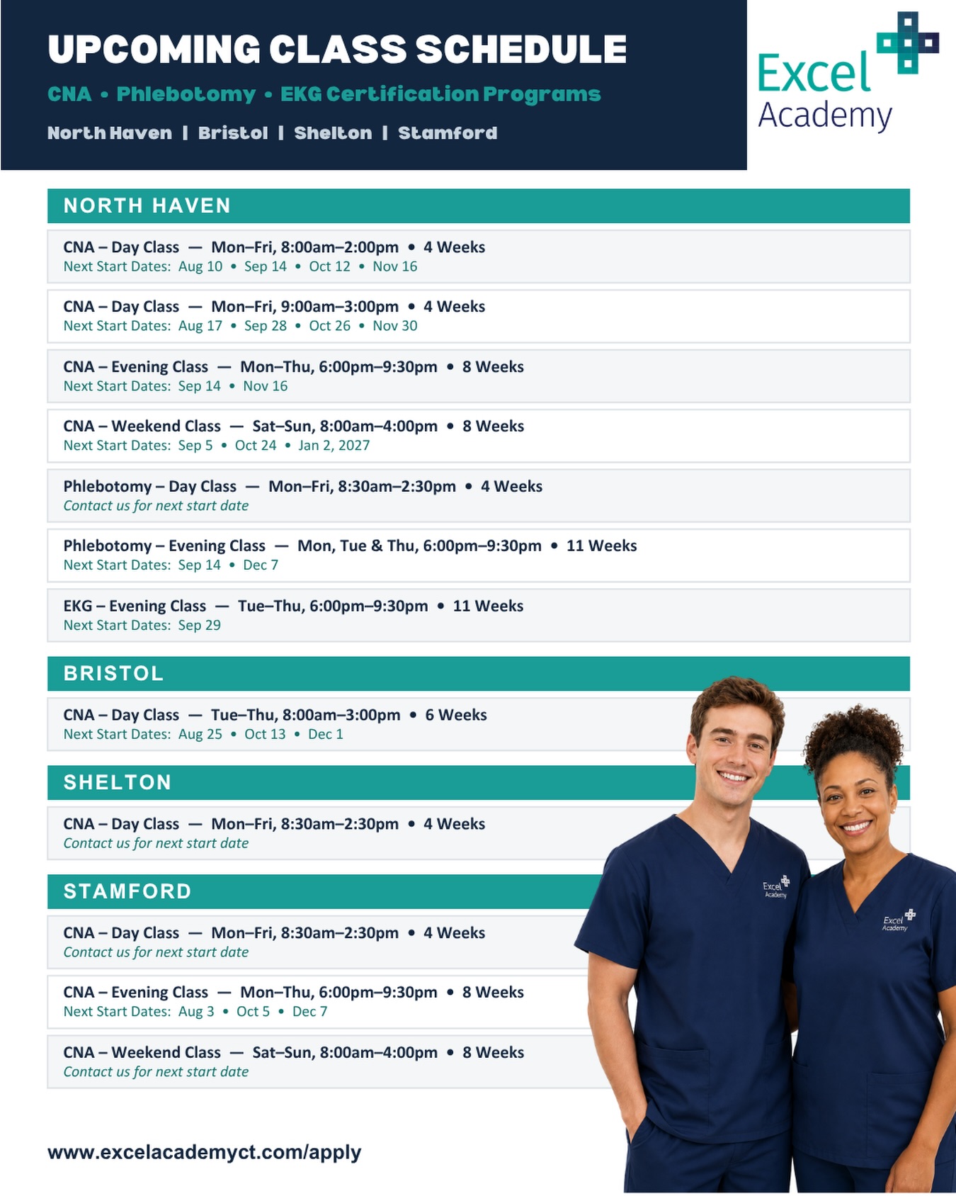 Our upcoming class schedule is here, with daytime, evening, and weekend options available at select campuses.
✔ CNA
✔ Phlebotomy
✔ EKG
Choose the schedule that works for you and start building a career you’ll be proud of.
Apply today by visiting the link in our bio!
#excelacademy #healthcaretraining #cnaclasses #futurehealthcare #connecticut