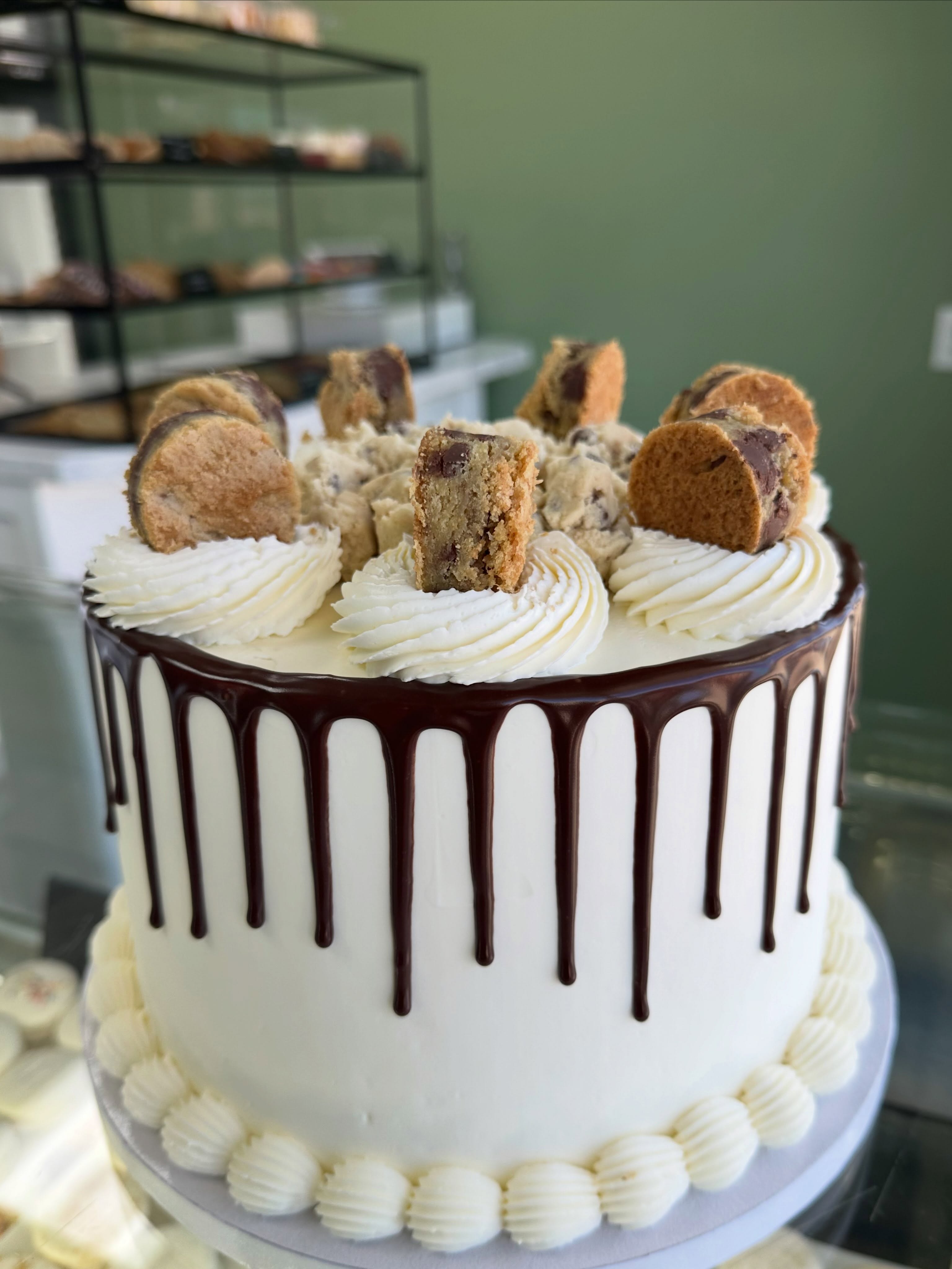 A sweet reminder that we are OPEN to the public every SATURDAY 10-2:30pm!
We are located at 7535 Canyon Dr. 79110 in Canyon Business Park!
During the week we offer pre-orders, custom orders and quick pickups if you are ever in need of a sweet treat!
Give us a call to see what we have available (806)731-4477.
Additionally, you can find our pastries @roasterslab, our pies @glcamarillo & @goldenlightbeergarden, ganache brownies and peanut butter cookies @mixdupamarillo!
Go see our friends, get you a coffee, a burger or a grilled cheese and finish it off with one of our bakes!
This little number is a CHOCOLATE CHIP COOKIE CAKE! There’s a layer of chocolate chip cookie cake sandwiched in between two vanilla cake layers, filled with edible cookie dough and covered with our light and not-to-sweet swiss meringue buttercream, finished off with a ganache drip, buttercream dollops and some THICC cookie cake cutouts.
I mean… c’mon!! 🍪 🤤