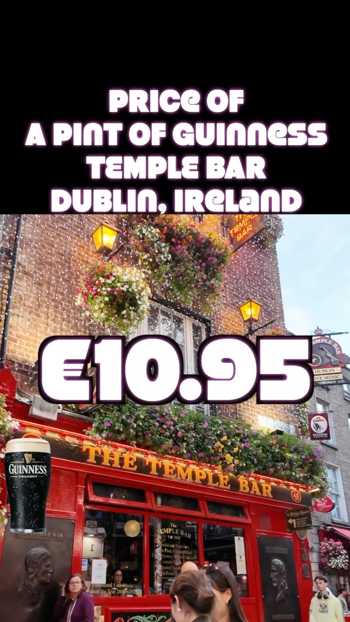 I walked Temple Bar and checked the real price of a pint of Guinness so you don’t get fleeced 🍺
Some places were a solid €6.90… others hit €10.95.
Worth knowing before you order.
Tagged the ones I stopped at:
@thepalacebardublin
@morganhoteldublin
@thunderroad_cafe
@gogartys
@thetemplebarpub
@thenorsemantemplebar
@porterhousedublin
@turks_headdub
@bad_bobs_temple_bar
@hrcdublin
@guinness
Prices correct as of late July 2026.
If you go and the price has changed, drop the new one in the comments 👇
Full version is on YouTube (link in bio).
#TempleBar #Dublin #Guinness #Ireland #PintOfGuinness DublinPubs TravelTips TempleBarDublin