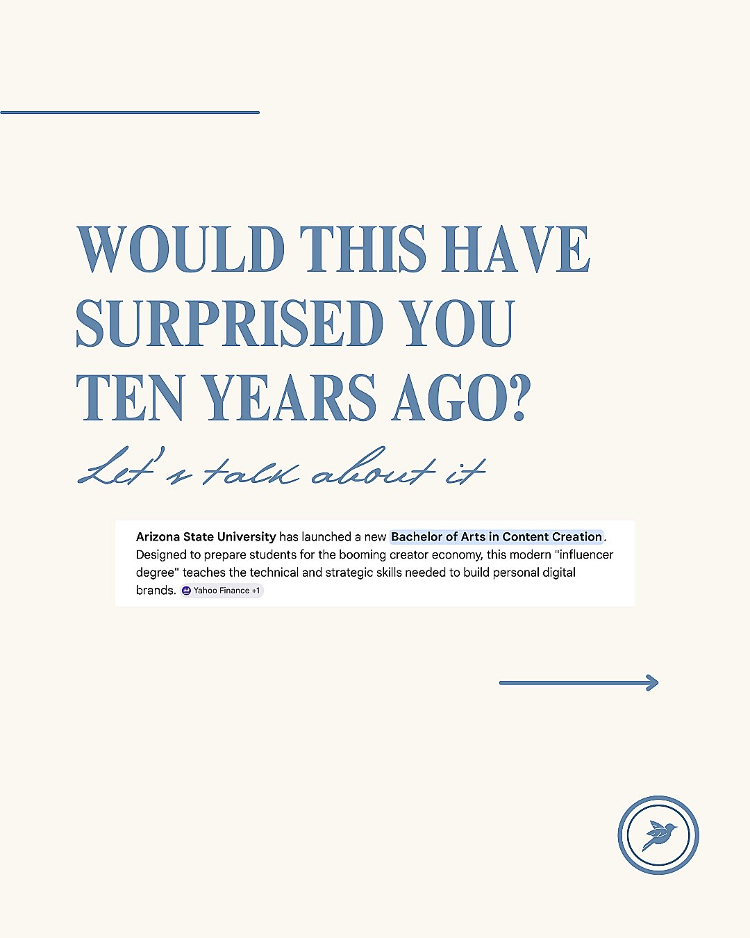 @arizonastateuniversity just launched a new degree in content creation, and the reactions are pretty polarized. What are your thoughts? 👀👇
#contentcreation #influencer