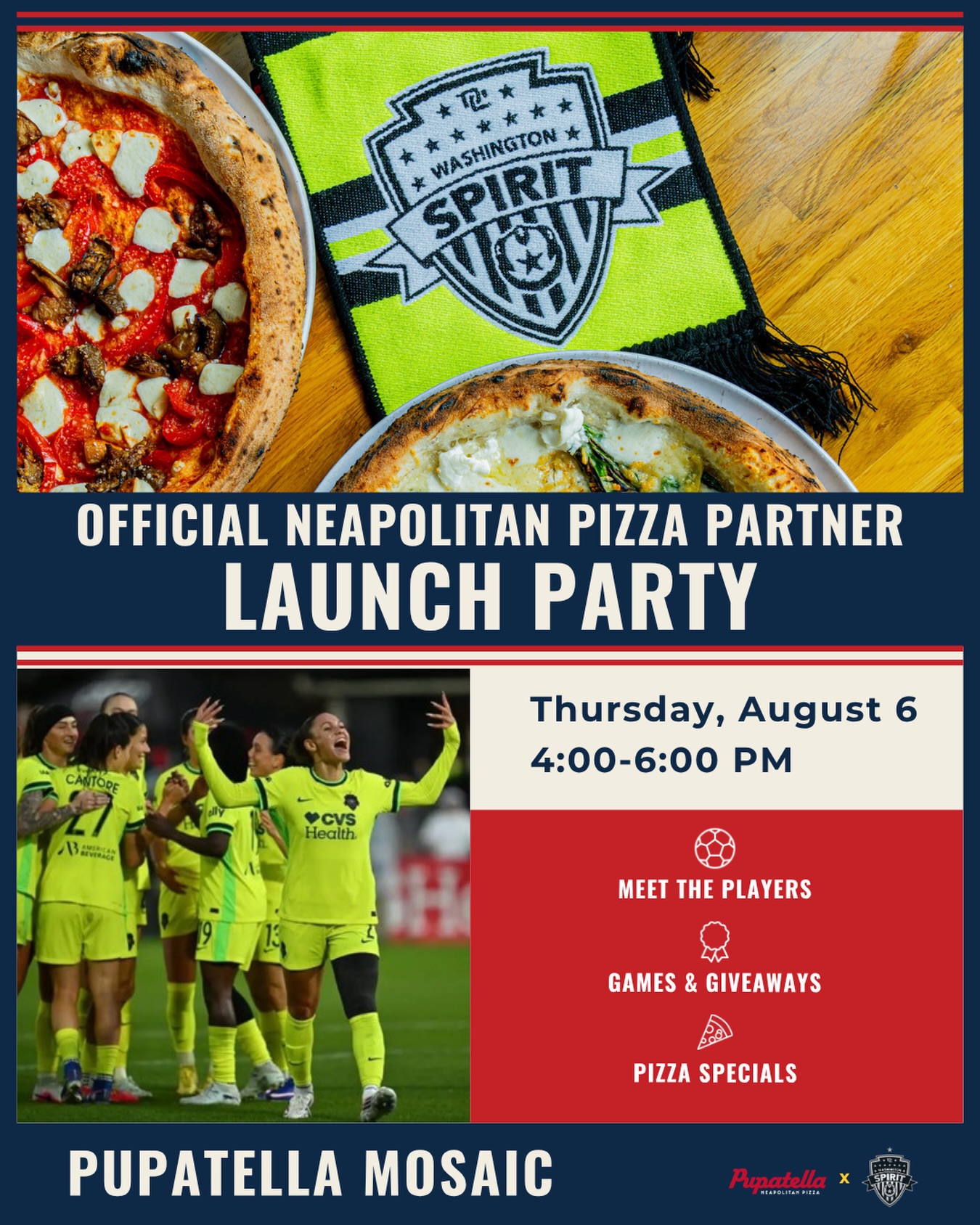Join us at Pupatella @mosaicdistrict on Thursday, August 6 to celebrate our new partnership with @washingtonspirit!
Meet the players, win prizes, play games and enjoy pizza specials! Visit the link in our bio to RSVP.