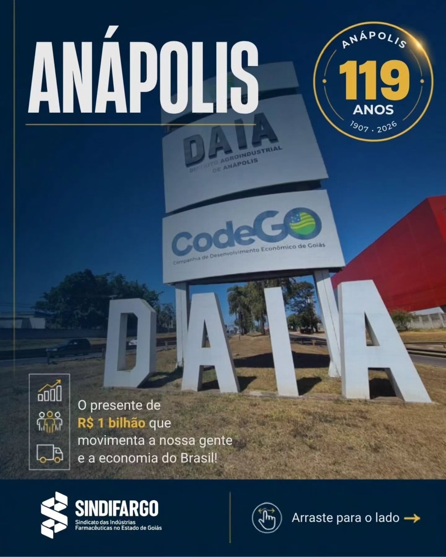 Anápolis 119 anos: A força de um setor que transforma vidas! 💊💙
Hoje nossa amada cidade comemora mais um ano de história, e o setor farmacêutico tem orgulho de fazer parte desse desenvolvimento.
Entre salários, benefícios, geração de empregos e produção de medicamentos para todo o país, Anápolis se consolida como um dos maiores polos farmacêuticos da América Latina.
Arraste o carrossel e confira os números que mostram a grandeza da nossa gente e da nossa indústria! ➡️
Parabéns, Anápolis! 🎂✨
#Sindifargo #Anapolis119Anos #PoloFarmaceutico #IndustriaFarmaceutica