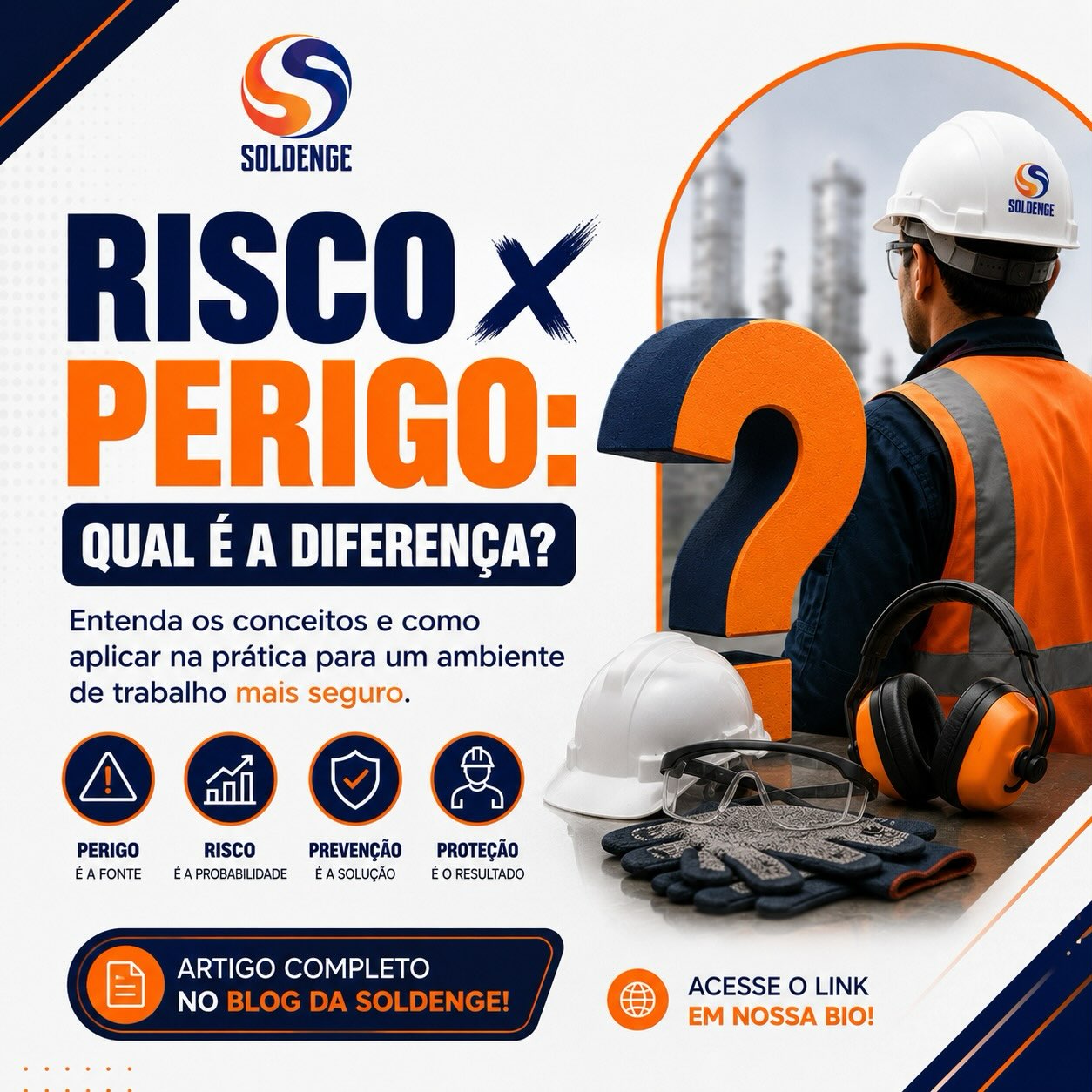 🚨 Você sabe realmente a diferença entre risco e perigo?
Muita gente usa esses termos como se fossem a mesma coisa, mas entender essa diferença pode fazer toda a diferença na prevenção de acidentes.
No novo artigo do blog da Soldenge, explicamos de forma simples:
✅ O que é perigo
✅ O que é risco
✅ Exemplos práticos no ambiente de trabalho
✅ Como reduzir os riscos com atitudes simples e o uso correto dos EPIs
Conhecimento também é um equipamento de proteção. Quanto mais você entende os riscos da sua atividade, mais preparado está para trabalhar com segurança.
📖 Leia o artigo completo no blog da Soldenge e fortaleça a cultura de prevenção na sua empresa.
👉 Acesse o link em nossa bio e confira o conteúdo completo!
#Soldenge #SegurançaDoTrabalho #EPIs #RiscoEPerigo #PrevençãoDeAcidentes