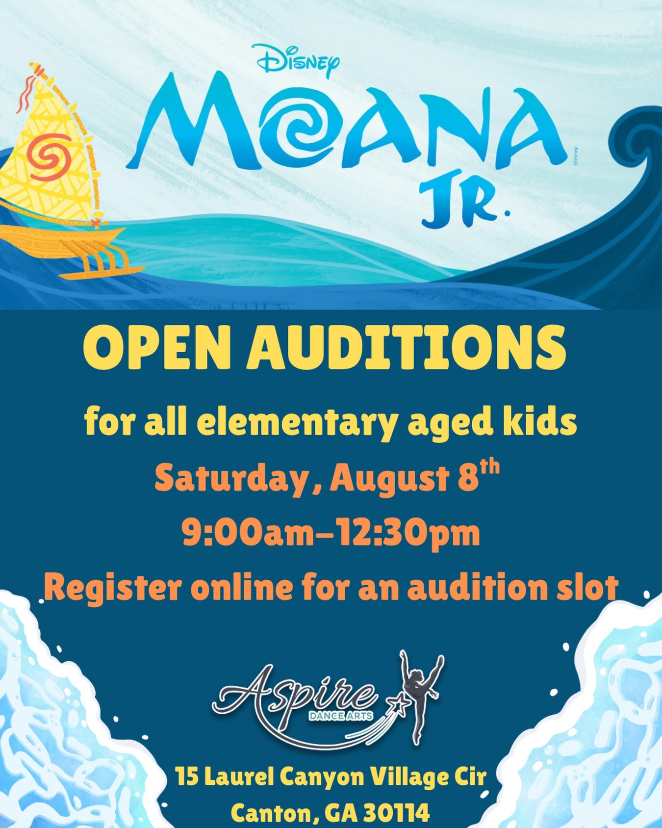 🎭Coming up next: Moana JR 🌴🥥
All elementary students are invited to audition for a role in this show! Be sure to register online through the website for your audition time slot.
.
.
.
#musical #moanajr #yourewelcome #auditions #musicaltheatre