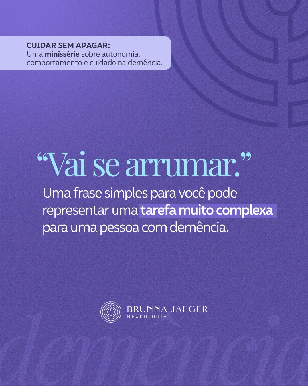 Às vezes, o que parece uma tarefa simples para nós pode representar um enorme desafio para quem vive com demência.
Quando dizemos “vai se arrumar”, estamos resumindo uma sequência de pequenas ações que exigem planejamento, organização e iniciativa — funções que podem começar a ser afetadas logo nas fases iniciais da doença.
🧠 Nem sempre a dificuldade está em entender o que foi pedido. Muitas vezes, está em conseguir transformar esse pedido em ação.
Conhecer essas mudanças ajuda a substituir a impaciência pela compreensão e a oferecer o apoio necessário, sem retirar a autonomia antes do tempo.
💜 Cuidar também é aprender a enxergar o que o cérebro já não consegue fazer sozinho.