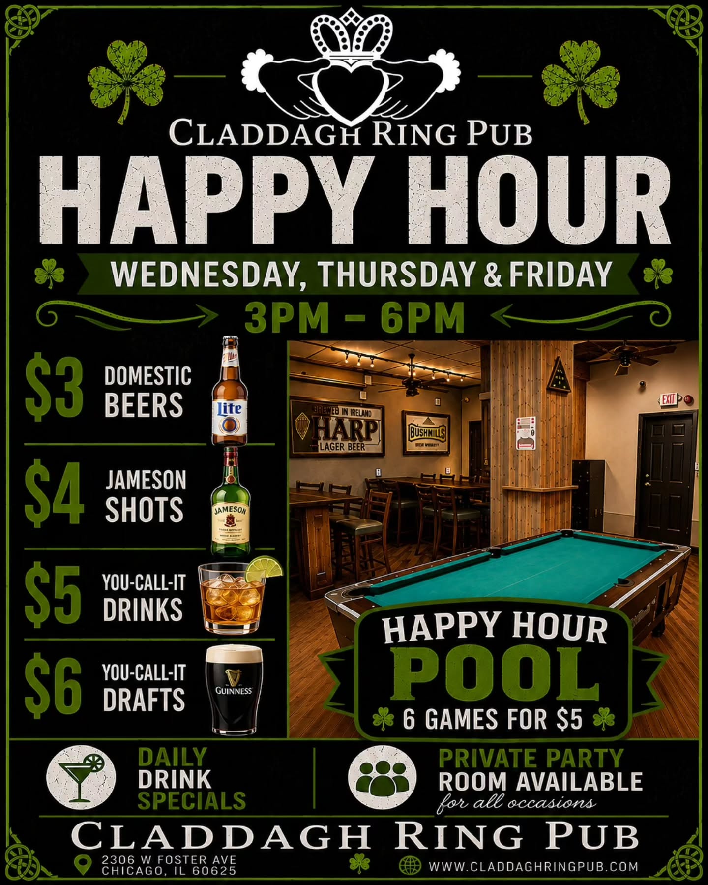 🍻 Join us for our new Happy Hour every Wednesday, Thursday and Friday from 3PM-6PM
