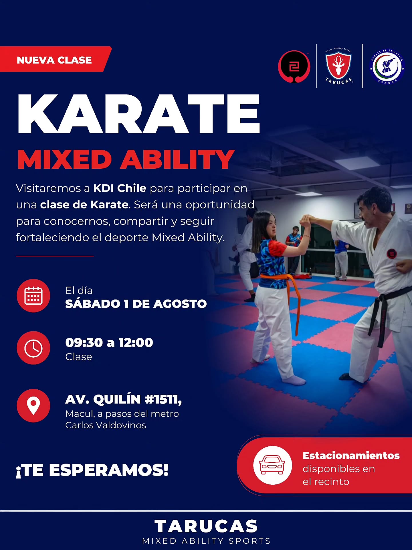 ¡Este sábado se viene con todo! 🥋✨
Nos reunimos para vivir una nueva clase de Karate Mixed Ability, visitando a nuestros amigos de @kdichi.oficial. Será la oportunidad perfecta para entrenar, compartir y seguir fortaleciendo el deporte Mixed Ability en equipo.
📌 Coordenadas para este sábado:
🗓️ Día: Sábado 1 de agosto
⏰ Horario: 09:30 a 12:00 hrs
📍 Lugar: Av. Quilín #1511, Macul (a pasos del metro Carlos Valdovinos)
🚗 Estacionamiento: Disponibles dentro del recinto
¡Te esperamos para pasar un gran momento juntos! 🙌❤️