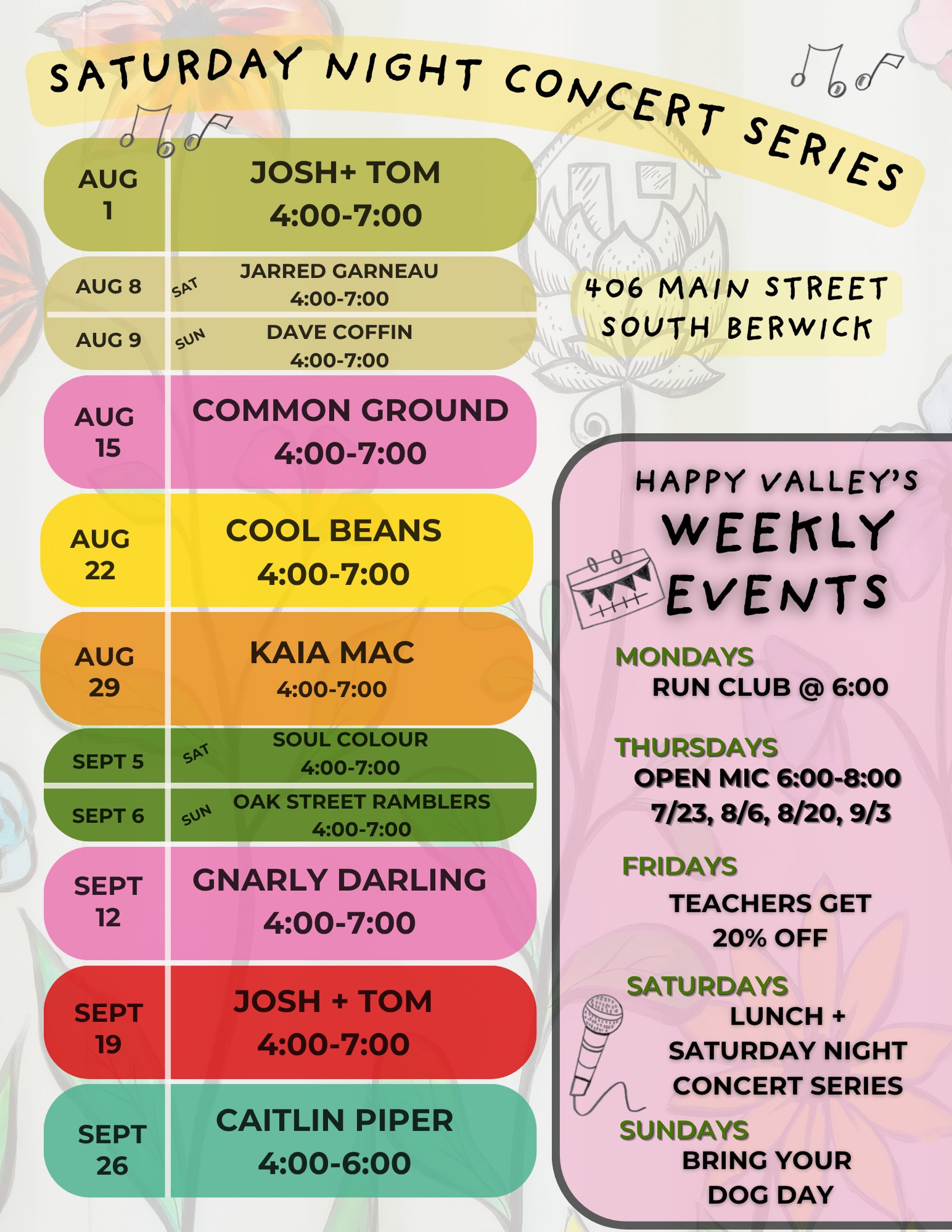 A fresh Saturday line up, and a cheat sheet for what’s happening at the beer garden. ☀️🍻 Who are you coming to see?!