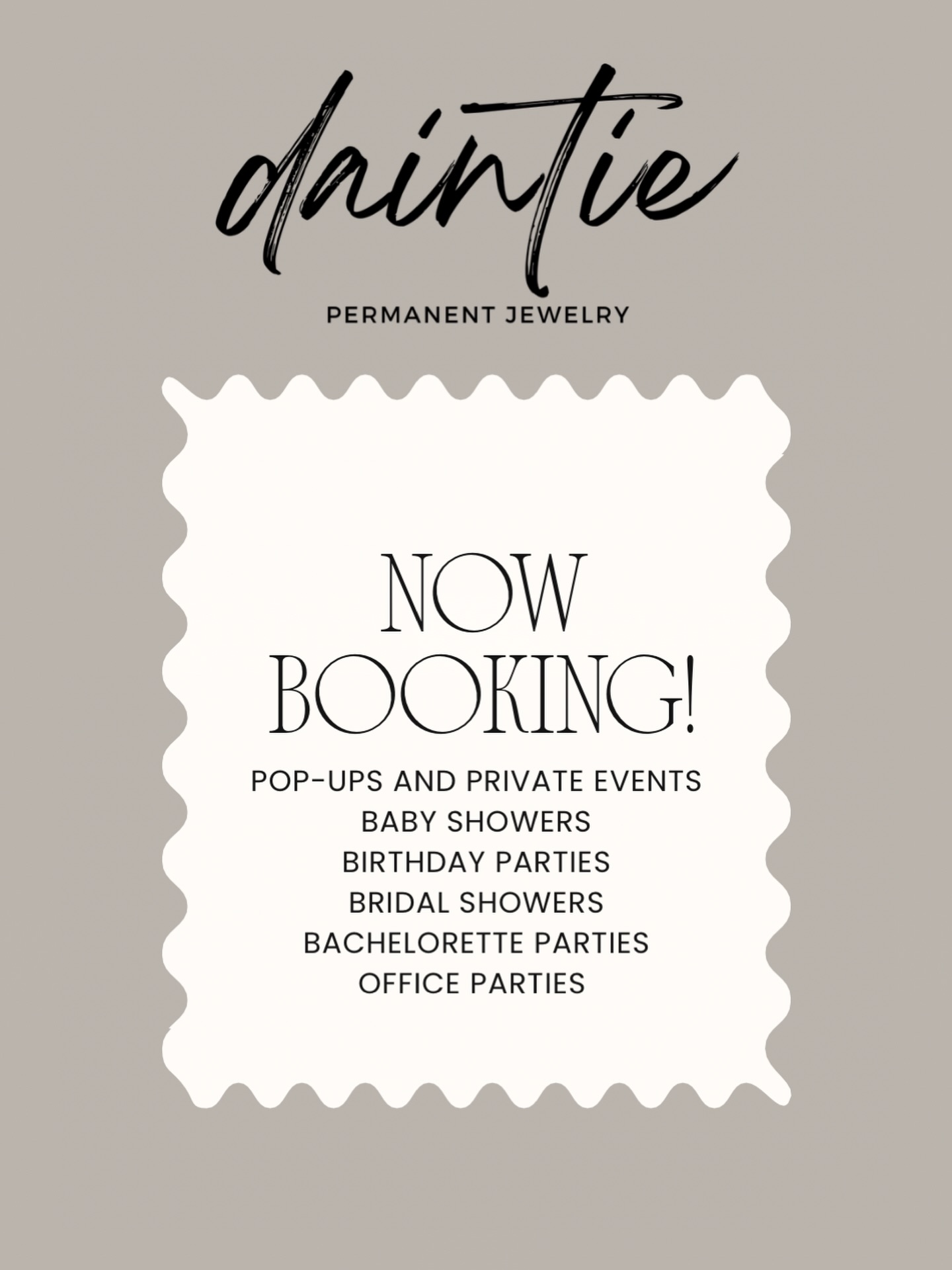 Now booking for August and September! I’ve got some private events booked but still have availability for pop-ups. And I already have a few holiday parties booked for November and December. If you are planning a holiday party and want to add some permanent jewelry to your event, message me for details of how we can make that happen!