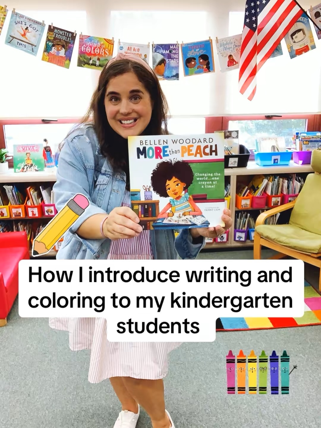 This is how I introduced coloring and writing to my kindergarten students as a kindergarten teacher. We spend the first couple days of school reviewing expectations with our school tools and it’s a fun way to start school.
1. I hide crayons and a pencil in my bag and the students have to guess the two school tools in my bag. Then we do a drumroll and I reveal the crayons and pencils in my bag.
2. Then we review our expectations For coloring and what big kindergarten coloring looks like some of my rules are no scribbling, using at least five colors and colors that make sense.
3. Then we read one of my favorite books “More Than Peach” which is written by Bellen Woodard. @morethanpeachproject
She is THE advocate for different skin color crayons because she did not see herself in the colors in the crayon box she used at school. I will also take that time to introduce our skin color crayons that we keep in a bin in the back of the classroom that the students are welcome to use at any time.
4. We practice these expectations on a coloring sheet both creative clips and rainbow sprinkles studio have great coloring books on TPT
5. Then we switched to writing. We talk about how we are writers already and the different ways that they can write already.
6. We read “A Squiggly Story” which is about a little boy who’s trying to write but he doesn’t quite have the knowledge of words and sentences to write so he uses squiggles and the letters that he knows to write a story.
7. Then we make we are writer hats I think it’s so important for my students to see themselves as readers writers and mathematicians so we spend the first couple of weeks and stealing that they are learners already. We practice our pencil grip while we write “We are writers”.
8. Bonus tip: writing in shaving cream the first week, it is something fun to do with your students that first week that practices letter formation.
Comment “crayons” to get sent the 🔗