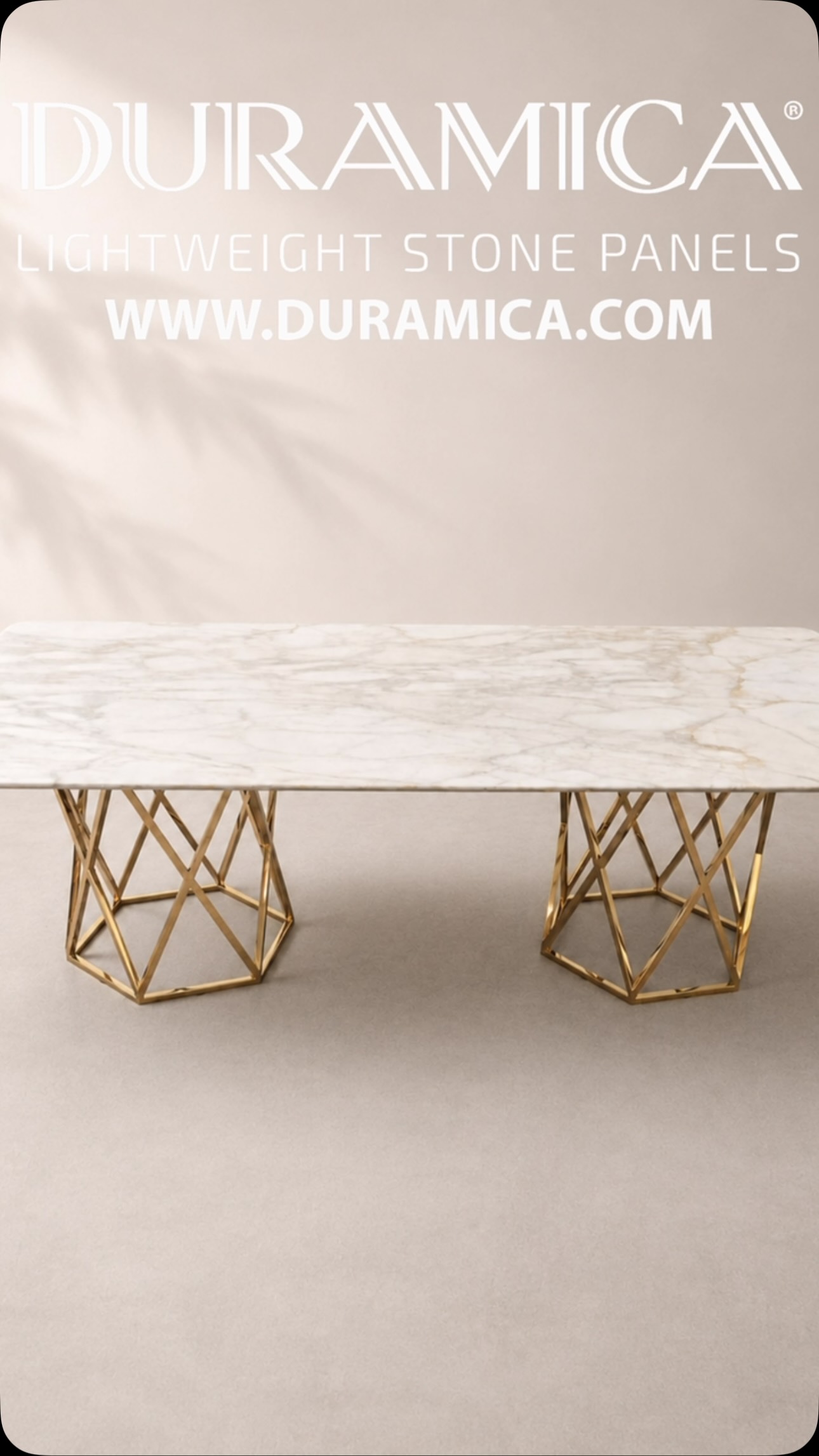 ✨ Natural marble transformed into a refined, lightweight table.
🪨 The expressive stone pattern makes every tabletop unique, while Duramica lightweight construction preserves the beauty of natural marble and offers easier handling and greater design flexibility.
💫 A sculptural gold-tone base completes the composition, creating an elegant statement piece for luxury residential, hospitality and commercial interiors.
🌐 Discover lightweight natural stone solutions at duramica.com
#MarbleTable #NaturalStoneTable #LuxuryFurniture #MarbleFurniture #DiningTableDesign #LuxuryTable #StoneTable #MarbleTop #BespokeFurniture #CustomFurniture #InteriorDesign #LuxuryInteriors #FurnitureDesign #ContemporaryFurniture #HospitalityDesign #ResidentialDesign #StatementFurniture #LightweightStone #NaturalMarble #Duramica