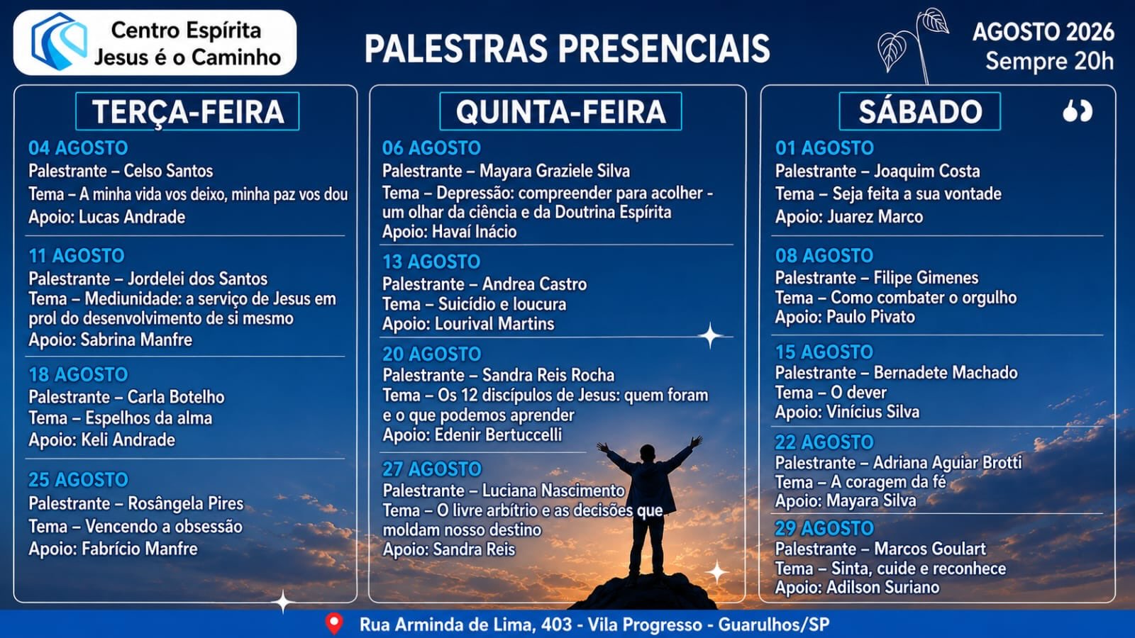Palestras do mês de agosto