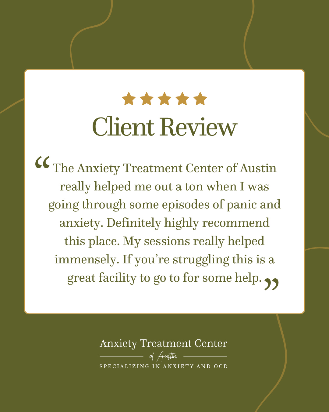 Taking the first step of starting therapy can feel scary and unfamiliar, especially if you've been struggling with panic and anxiety.
But the right anxiety and OCD support can help you feel comfortable enough to open up and make a real difference in your life. Just like it did for one of our patients…
"My sessions really helped immensely. If you're struggling, this is a great place to go for some help."
If you're ready to start, we're here to support you. 💚
Learn more about our treatments at The Anxiety Treatment Center of Austin (link in bio).
#AnxietyRelief #AnxietySupport #AnxietyRecovery #OCDRelief #OCDAwareness #OCDRecovery #OCDTreatment #TherapyForOCD #EndTheStigma #MentalHealthAwareness #CopingWithAnxiety #MentalWellnessJourney #TherapyWorks #HealingJourney #MentalWellness #MindBodyHealth #YouAreNotAlone #BreakTheStigma #SelfCareSupport #TherapyIsCool #HealingTogether #AustinTherapy #AustinAnxietySupport #TherapyInAustin #AustinHealing #ATXWellness #AustinCommunity #AustinMentalHealth #SelfCareAustin
