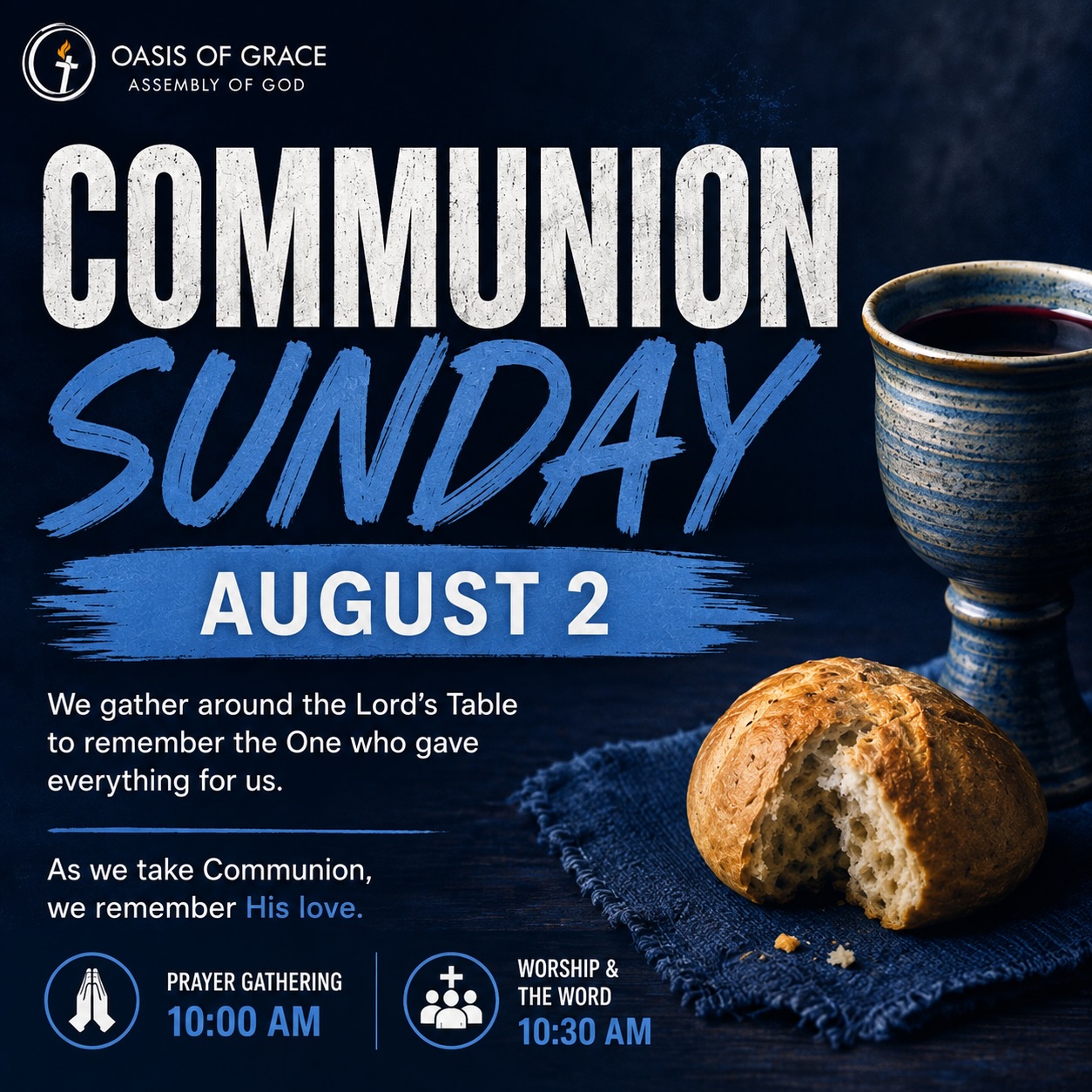 Communion isn’t just about remembering what Jesus did—it’s about responding to what He’s doing in us today.
Join us this Communion Sunday as we gather around the Lord’s Table to remember Christ’s sacrifice, celebrate His grace, and renew our commitment to follow Him.
There is a place for you at His table.
🗓 Sunday, August 2
🙏 Prayer | 10:00 AM
🎙 Worship & The Word | 10:30 AM
📍 Oasis of Grace Church
93 Parish Dr., Wayne, NJ 07470
Bring your family. Invite a friend. Come expecting to encounter God’s presence.
@oasisofgracenj
🌐 ogcnj.com
“Do this in remembrance of Me.” — Luke 22:19
#CommunionSunday #Jesus #Grace #Faith #ChurchNJ