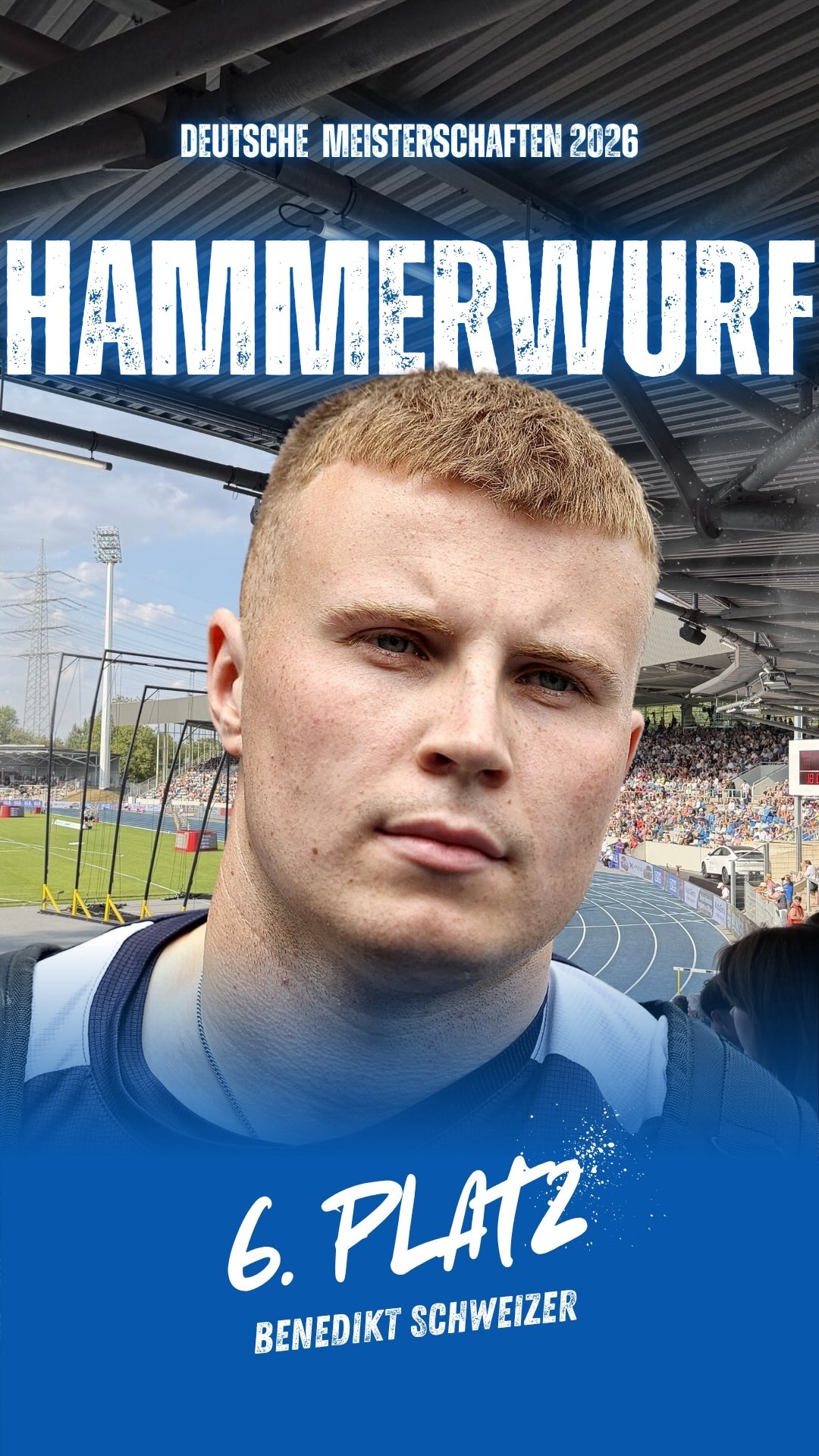 Benedikt Schweizer bei den Deutschen Meisterschaften 2026
Er hatte nur einen gültigen Versuch, doch seine 63,48m bedeuteten den 6. Platz im Hammerwurf bei seinen ersten Deutschen Meisterschaften der Männerklasse ‼️
Coverbild – @dirkgantenberg
Video – @sportschau / privat
#hammerthrow | #trackandfield | #nationals | #deutschemeisterschaft | #firsttime