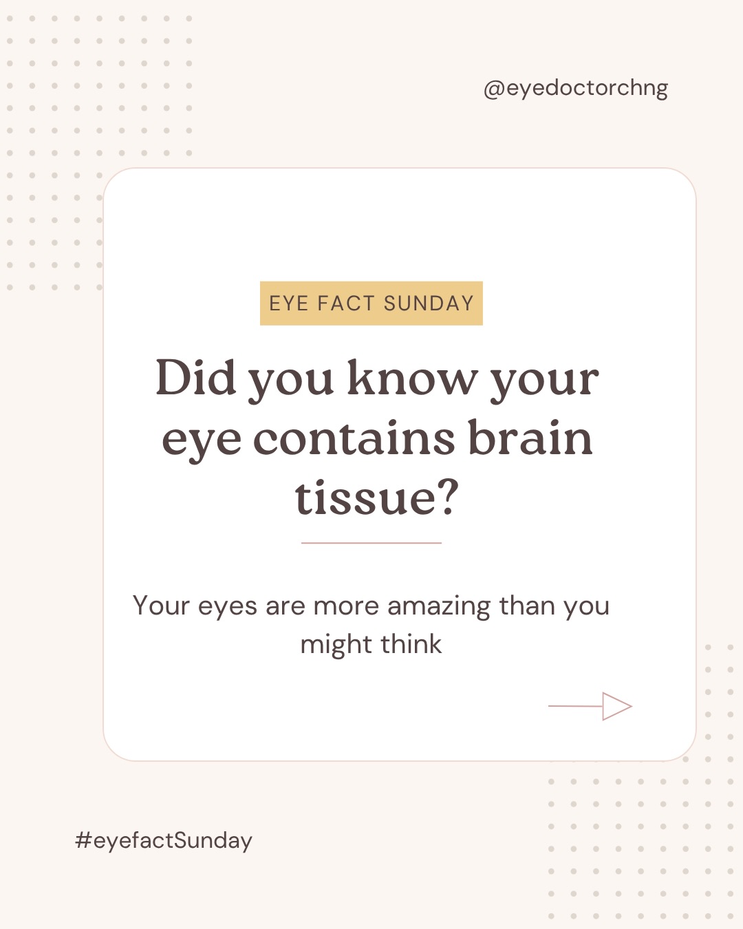 Patient Information Post:
Eye Fact Sunday: Did you know your eye contain brain tissues?
#eyehealth #retina #ophthalmology #patientinformation #eyedoctorchng