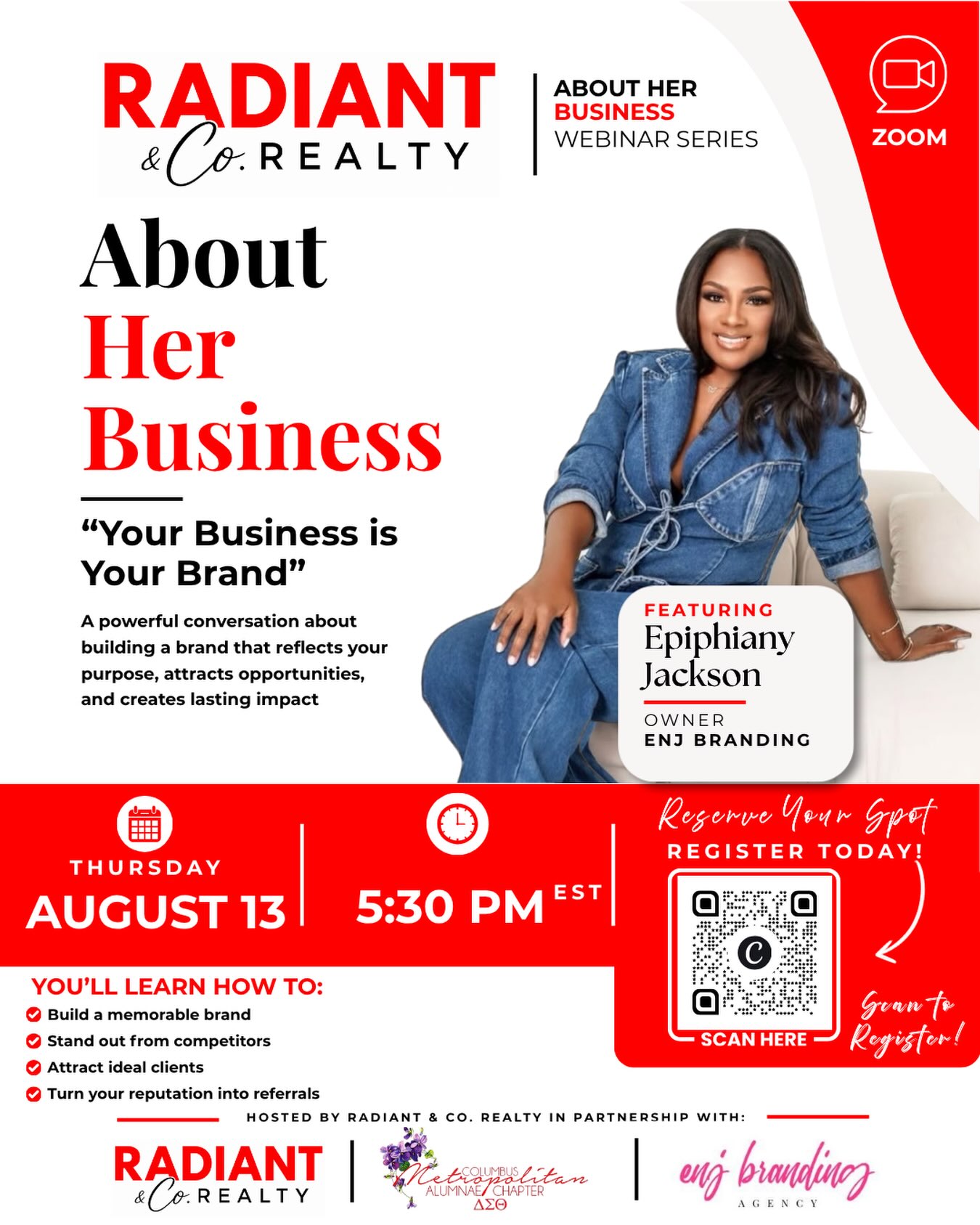Are you ready to create or take your brand to the next level? We knew you were! Join us on Thursday, August 13, 2026 at 5:30 p.m. #aboutherbusiness