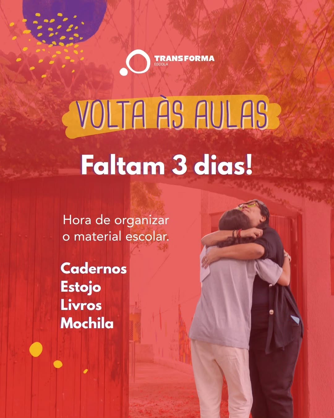 A contagem regressiva começou!
Faltam poucos dias para o retorno às aulas.
Que tal aproveitar este momento para conferir os materiais escolares e organizar a mochila com calma?
Pequenos preparativos ajudam a tornar a volta mais tranquila e permitem começar o semestre com tudo pronto para novas descobertas.
✨ Nos vemos em breve!
#TransFormaEscola #VoltaÀsAulas #AnoLetivo2026 #OrganizaçãoEscolar #CadaAlunoUmaHistória