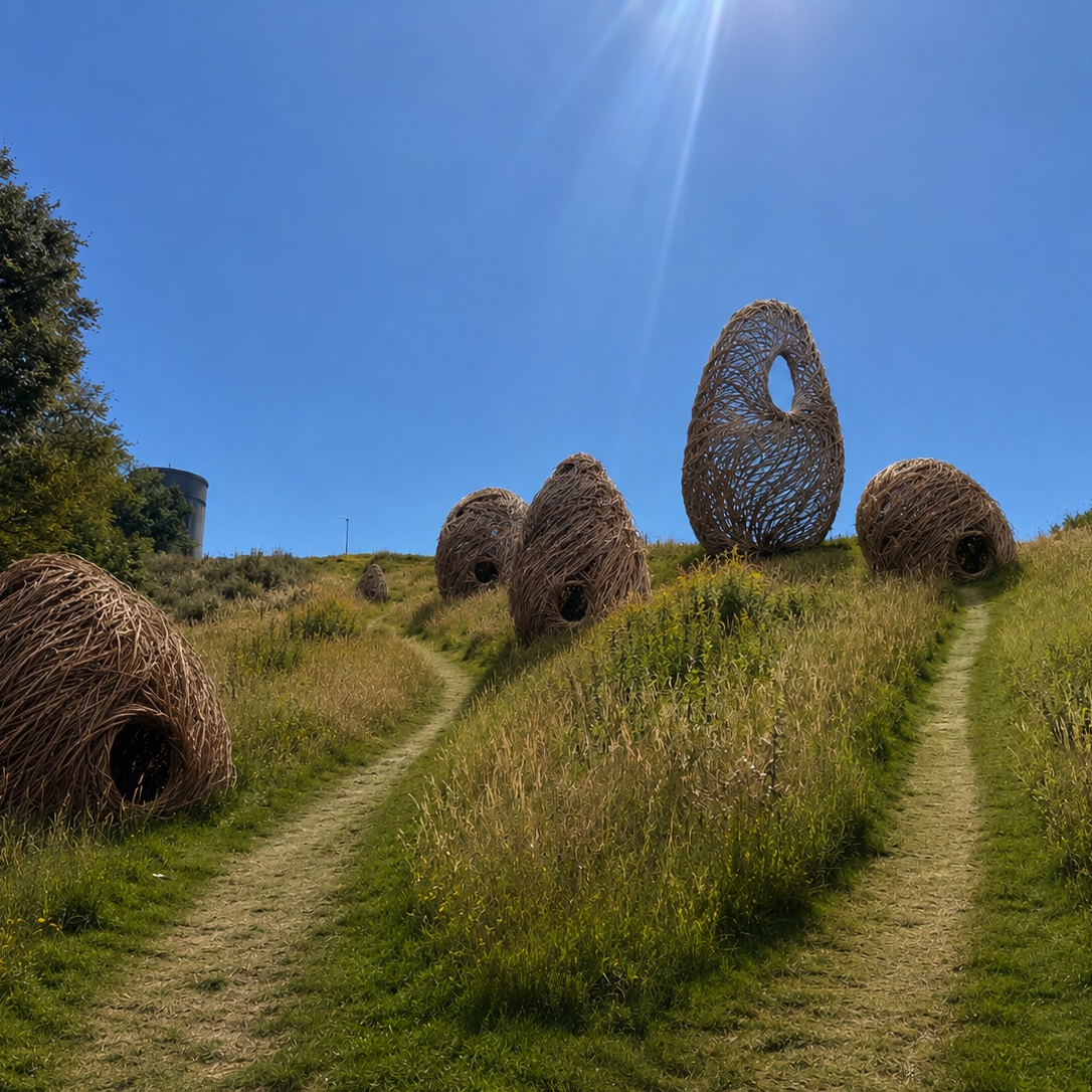 Public Art Comes to Thornden!
This summer, the hillside below the Thornden Park water tower will become a living work of public art. "The Paths We Weave" is a collaborative project by artists Sydney Schultz and Laura Reeder that combines monumental woven willow sculptures with meadow pathways that invite visitors to walk, gather, and experience the landscape in new ways.
When you visit the water tower, you can see the no-mow area roped off where Laura has started to curate the walking paths. Over the past week, Sydney and a crew of volunteers have harvested about an acre’s worth of willow at ESF’s Tully Field Station. The harvested willow arrived by truck yesterday.
You Can Get Involved!
Sydney will be offering a series of workshops to teach about willow and willow weaving techniques. The first workshop is THIS SUNDAY, August 2, from noon-2pm at the Thornden Park water tower. The topic is “Willow Harvest + Material Awareness”. It is free and open to all ages.
To learn more about the project, upcoming willow weaving workshops, and how to support public art in Thornden Park, go to: https://www.thorndenpark.org/paths-we-weave