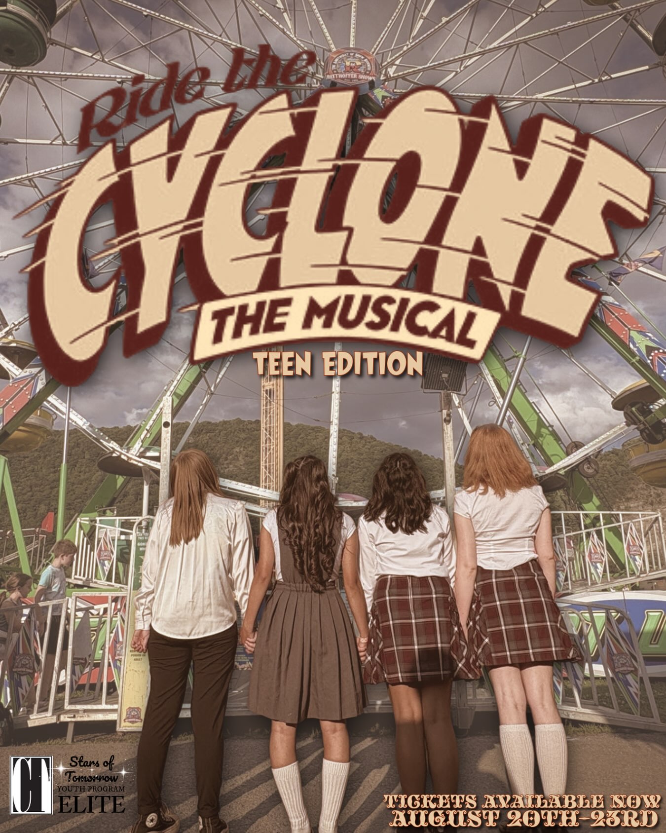 Six teenagers. One unforgettable ride. A story that asks the question: What would you do if you had one last chance to tell your story?
Cumberland Theatre’s Stars of Tomorrow Elite Program proudly presents Ride the Cyclone: Teen Edition—a thrilling, funny, and unexpectedly heartfelt musical where each unforgettable character steps into the spotlight to share their dreams, fears, and hopes. Equal parts spooky, hilarious, and moving, this unique production is packed with incredible music, larger-than-life performances, and just enough mystery to keep you guessing until the very end.
Perfect for audiences of all ages, Ride the Cyclone: Teen Edition delivers ghostly fun without the scares, making it an unforgettable theatrical experience for the whole family.
Tickets are available now for the show dates running from August 20th-23rd at https://app.arts-people.com/index.php?show=350825 or by following the ticket link at CumberlandTheatre.com.
Six riders boarded the Cyclone… but only one story can have the final word. Which one will it be?
#RideTheCyclone #LiveTheatre #DMVTheatre #MusicalComedy #MarylandEvents