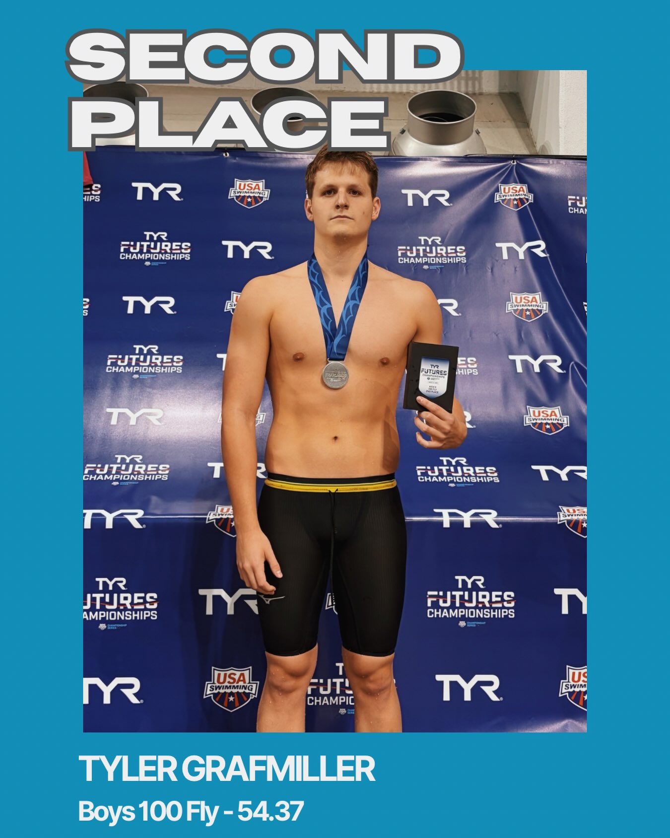 Last night Tyler clocked a 54.37 in the boys 100 fly!! keep shining!! 🧡💙👑