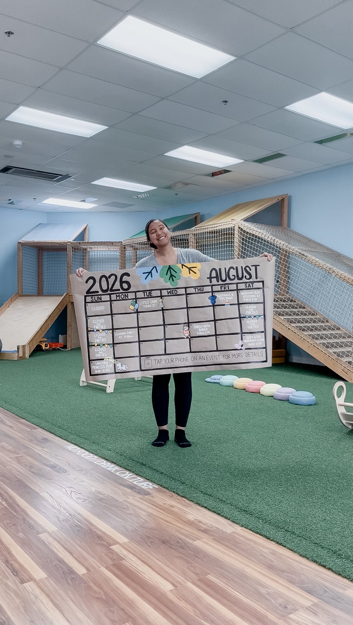 August at Little Leaf Play Studio 🌱
8/4- Little Leaf Turns Two
8/8-Saturday Play Sessions
8/20- Bingo with Bingo Character Event
8/29- Baby & Me Workout Class
8/30-Unicorn Princess Day
See something you’re interested in?
In Studio :Unlock your phone and tap it on the calendar to have all the event details sent directly to your phone. Online: Visit www.LittleLeafPlayStudio.com/gather