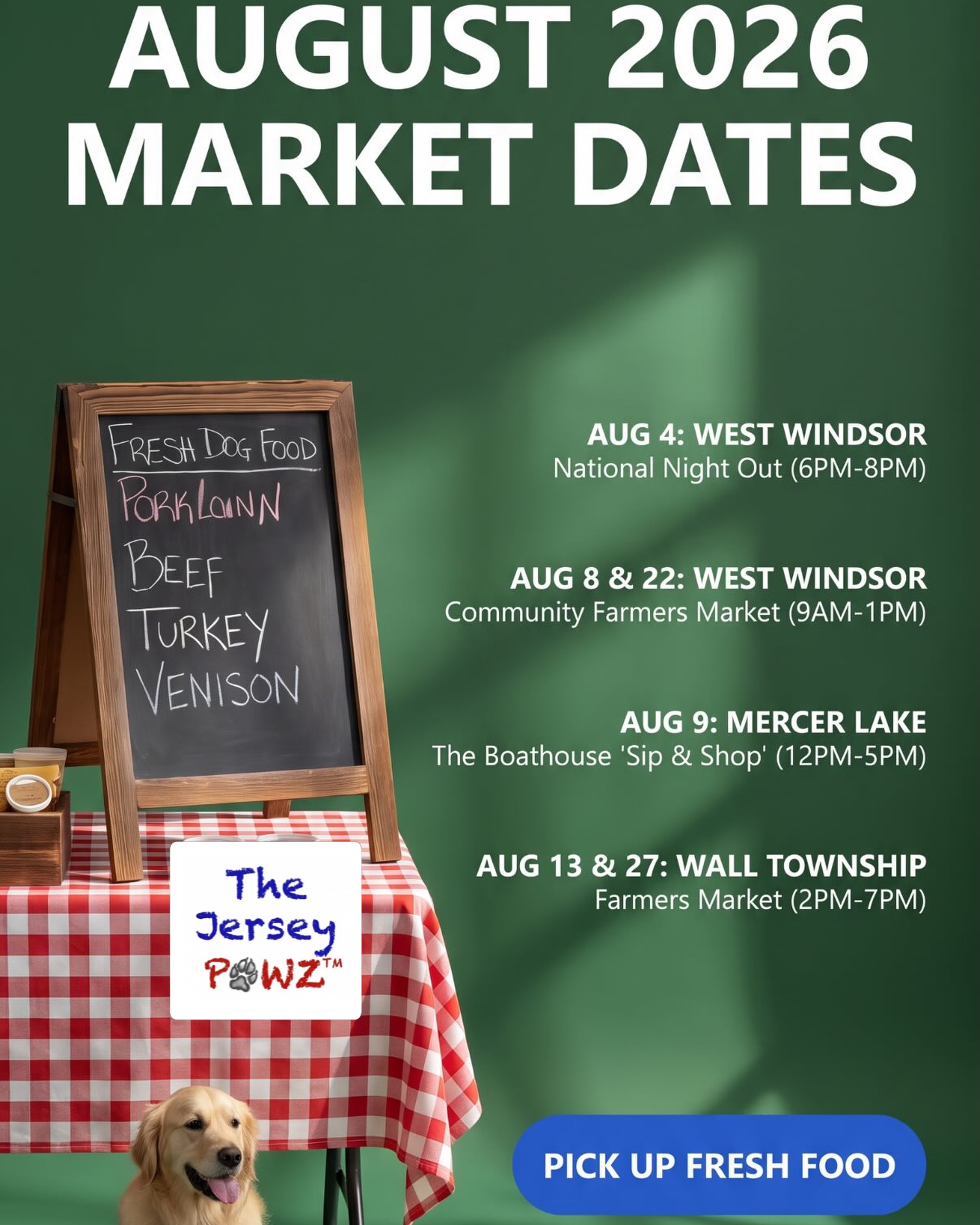 Dates for markets and pop ups events. We love seeing happy people shopping local and talking dog nutrition. Looking forward to seeing all the central NJ dog people. #ExtendTheirStay #SmallBatchDogFood #ShopLocal #FarmersMarket #dogsofinsta