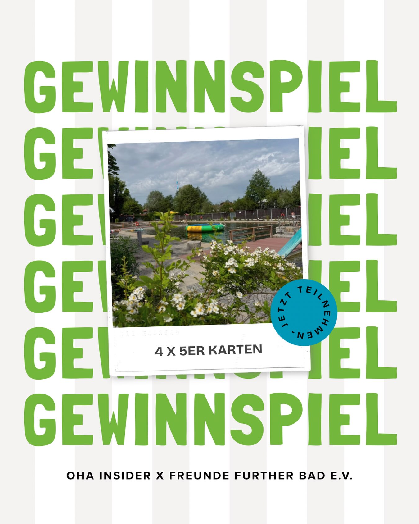 ☀️ SOMMERFERIEN-START = GEWINNSPIEL-ZEIT! 🎉
Die Ferien stehen vor der Tür und wir haben genau das Richtige für heiße Tage: OHA Insider verlost gemeinsam mit dem @furtherbad 4x 5er-Karten fürs Naturbad Furth! 🌿💧
So seid ihr dabei:
1️⃣ Folge @furtherbad und @oha.insider
2️⃣ Like diesen Beitrag ❤️
3️⃣ Verlinke 2 Freunde in den Kommentaren, mit denen du ins Naturbad gehen würdest
📅 Teilnahmeschluss: 03.08.2026, 23:59 Uhr
🏆 Die Gewinner:innen werden per Losverfahren ermittelt und in unserer Story bekannt gegeben sowie per DM benachrichtigt.
Wir drücken die Daumen und wünschen einen wunderschönen Ferienstart! 🌞
—
Teilnahmebedingungen:
Das Gewinnspiel steht in keiner Verbindung zu Instagram/Meta und wird in keiner Weise von Instagram gesponsert, unterstützt oder organisiert. Teilnahmeberechtigt sind Personen ab 18 Jahren mit Wohnsitz in Deutschland. Der Rechtsweg ist ausgeschlossen. Eine Barauszahlung des Gewinns ist nicht möglich. Mit der Teilnahme stimmst du zu, dass wir im Gewinnfall deinen Nutzernamen in unserer Story veröffentlichen dürfen. Pro Person ist nur eine Teilnahme möglich.
#Gewinnspiel #Oberhaching #GewerbeverbandOberhaching #NaturbadFurth #ohainsider