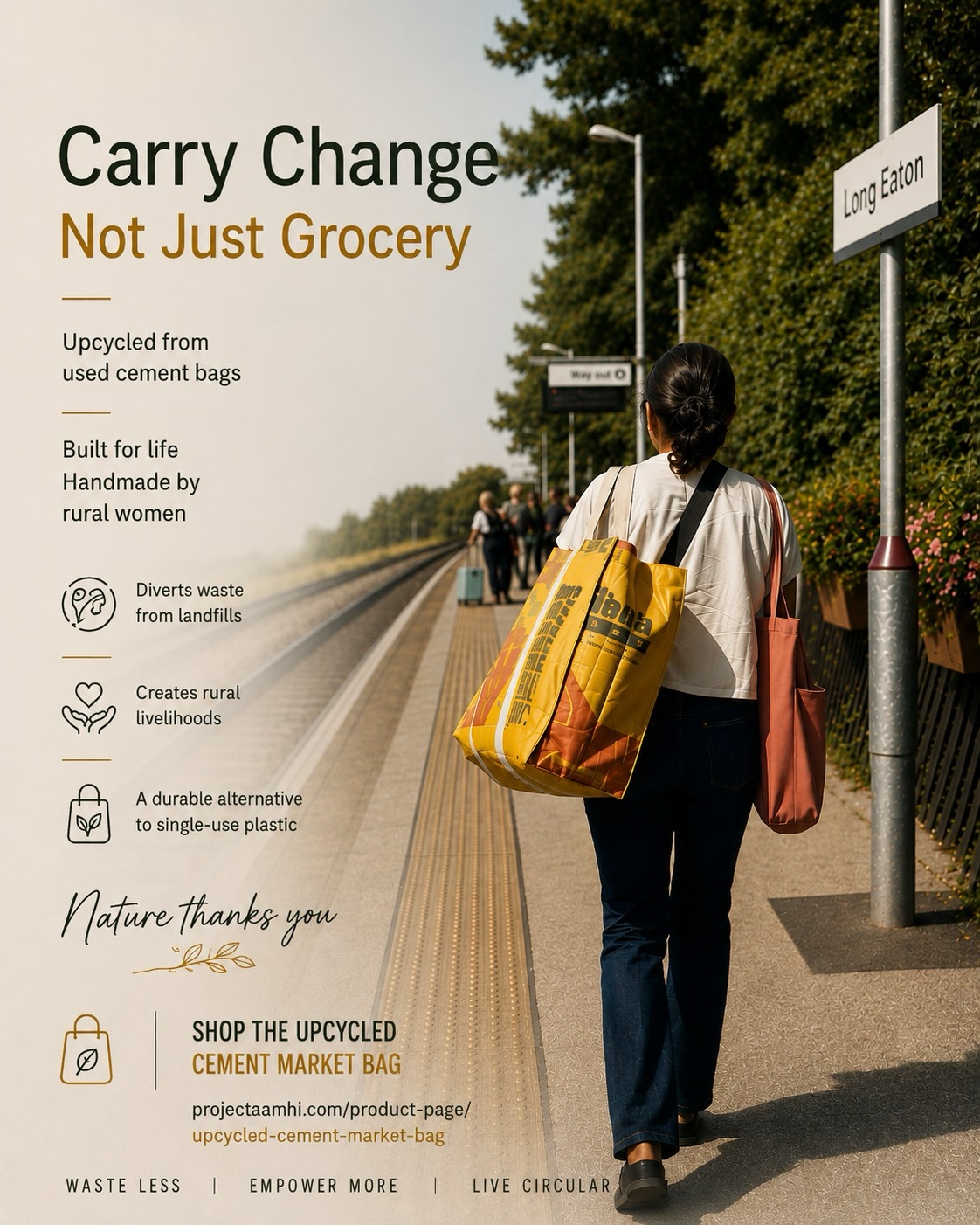 Carry Change. Not Just Grocery.
Every year, tonnes of cement bags are discarded after construction. Most are treated as waste. We see possibility.
At Project Aamhi, these discarded bags are cleaned, transformed and stitched by rural women into durable market bags that are built to last.
Every bag you carry helps:
♻️ Divert waste from landfills
💛 Create dignified livelihoods for rural women
🌿 Reduce the need for single-use plastic
Small choices create lasting change.
Carry a bag that carries a purpose.
#projectaamhi #carrychange #circulareconomy #wastetoworth #upcycled