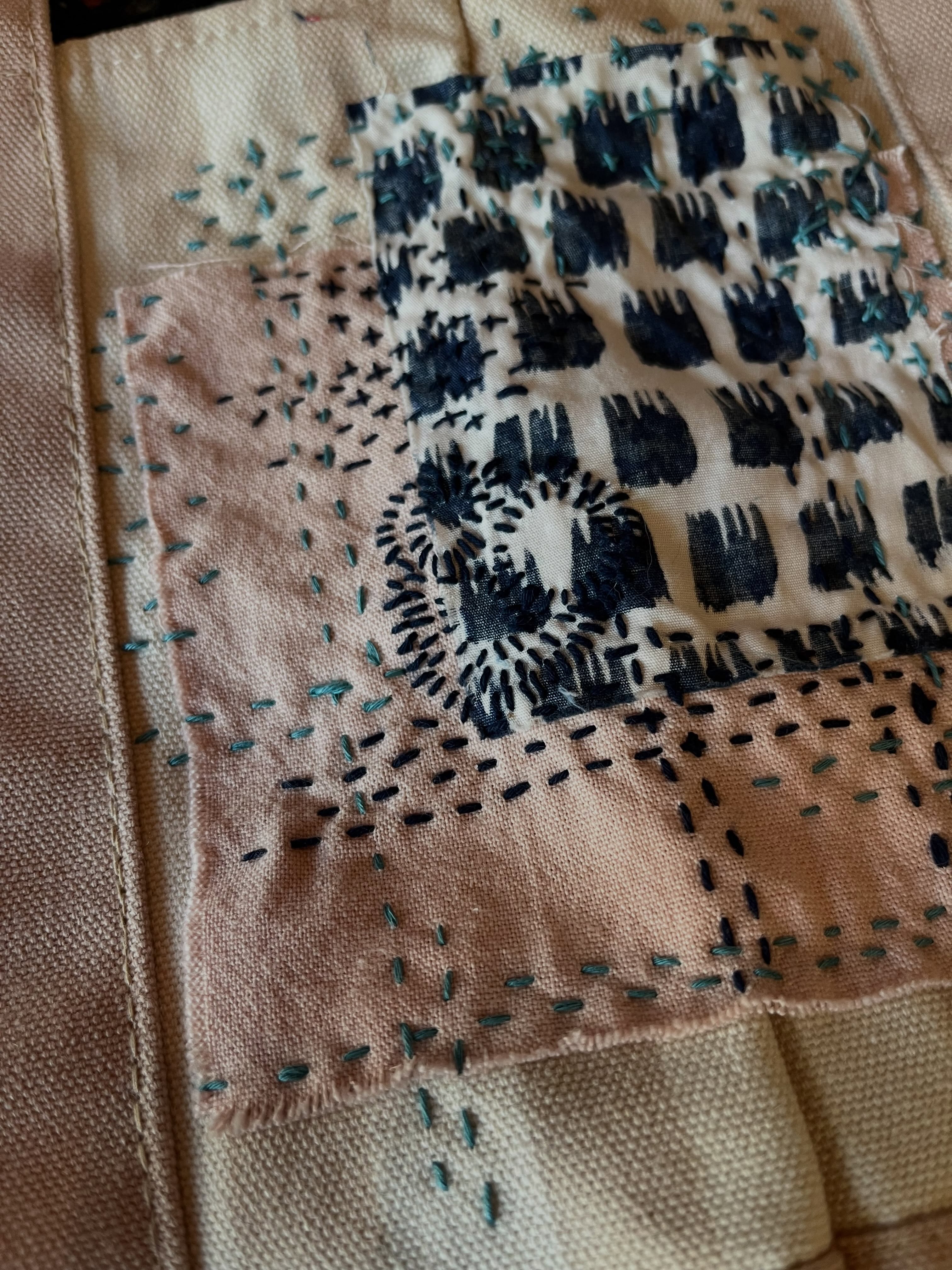 Trader Joe’s bags make a great canvas :) #sashiko #sashikostitching #boro #traderjoes