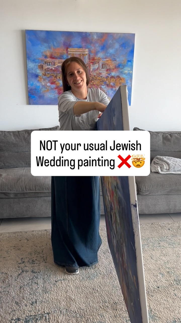 Not just one moment in time, but many.
Not just one chuppah at sunset, but dancing at night too.
Not just one person’s joy, but the joy of a nation.
Because a Jewish wedding is more than just a celebration of life, it is a forming of a new soul, a new home, and another link in the chain from the time we stood at Mount Sinai up until today..
It says in the Talmud that bringing two people together is the equivalent of G-d splitting the sea.
Both are miraculous, Divine and transcendent. And both are the cause for so much joy.
Jewish wedding at night,
painted to bring so much joy into your home.