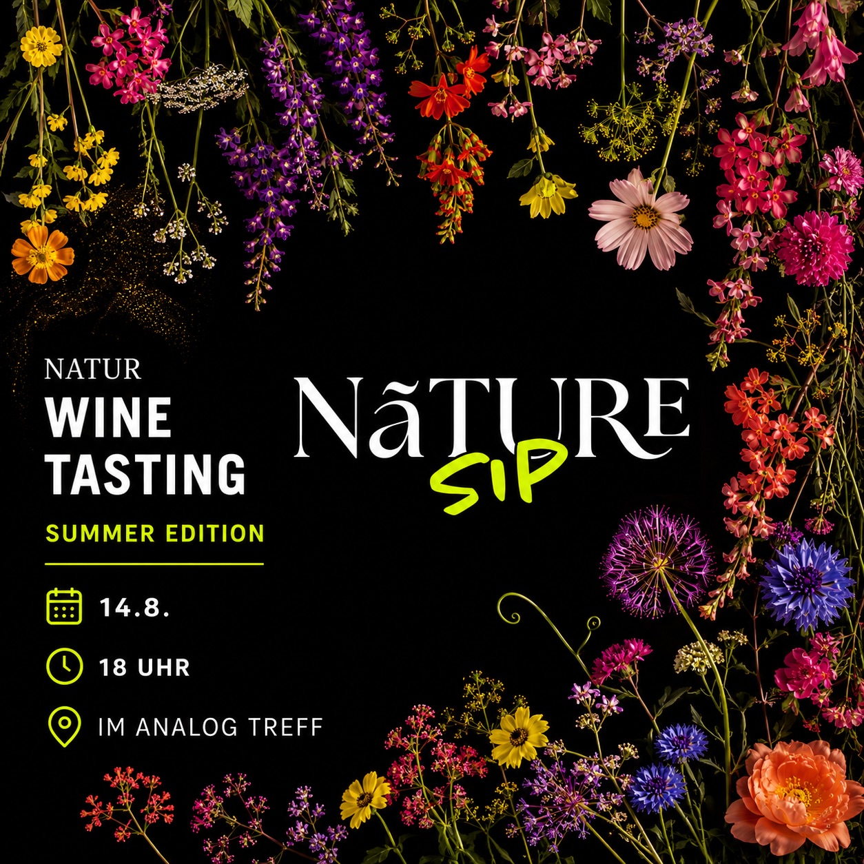 🌼 Summer Edition 🌼
Der Sommer hat einfach seine eigene Art,
Menschen zusammenzubringen.
Lange Abende. Gute Gespräche. Leichte Weine. Und das Gefühl, dass man gerade genau am richtigen Ort ist.
Deshalb gibt es dieses Mal etwas Besonderes.
Unsere Summer Edition.
Fünf Glouglou-Naturweine – unkompliziert, lebendig und gemacht, um gemeinsam getrunken zu werden.
Glouglou (französisch für das Geräusch „gluck, gluck“) beschreibt Weine, die einfach Spaß machen:
leicht, frisch, fruchtbetont und unglaublich trinkfreudig. Oft werden sie leicht gekühlt serviert und sind perfekt für warme Sommerabende – unkompliziert, lebendig und gemacht, um sie gemeinsam zu genießen.
Dazu servieren wir kleine Snacks, Wasser und wie immer einen Abend ohne steife Weinregeln. Kein Fachsimpeln. Kein Vorwissen. Nur gute Weine, gute Menschen, kein Dresscode und eine entspannte Atmosphäre.
Come as you are.
📅 Freitag, 14. August
🕕 18:00 Uhr
📍 Analog Treff
🍷 5 Naturweine
🥖 Snacks & Wasser inklusive
49 € pro Person
Die Plätze sind begrenzt.
Deinen Platz kannst du ganz einfach über den Link in unserer Bio oder direkt auf naturesip.de buchen.
Good wine. Good people. No rules.