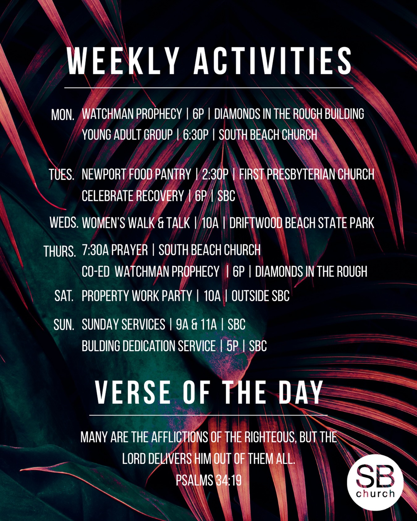 FRIENDS AND FAM! Here’s the weekly schedule! Get in where you fit in and let people know what’s happening and how God’s moving in your life! Have a blessed week. Let’s keep seeking Jesus in all things. ❤️🙌🏻