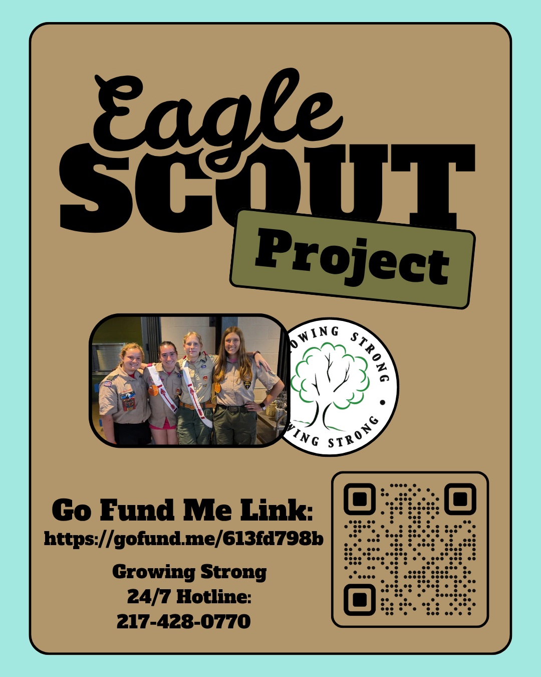 We have some exciting news here at Growing Strong!
One of the students in our service area has started a fundraiser to raise the funds needed to revamp our Body Safety Room as part of her Eagle Scouts Project!
The Eagle Scouts Service Projects are assignments showcasing a scouts ability to provide leadership and support for local community services. A scout must plan, raise funds, and lead a group of volunteers to carry out their project.
Ella asked us if we had anything that needed attention and expressed wanting to focus her project on building/renovating something. We knew right away that our Body Safety Room could be a great option for her!
To learn more about Ella's project and why this room is so important for us, check out her GoFund Me link: https://gofund.me/bfe05023e
As always, if you need support regarding sexual violence our hotline is available 24/7: 217-428-0770