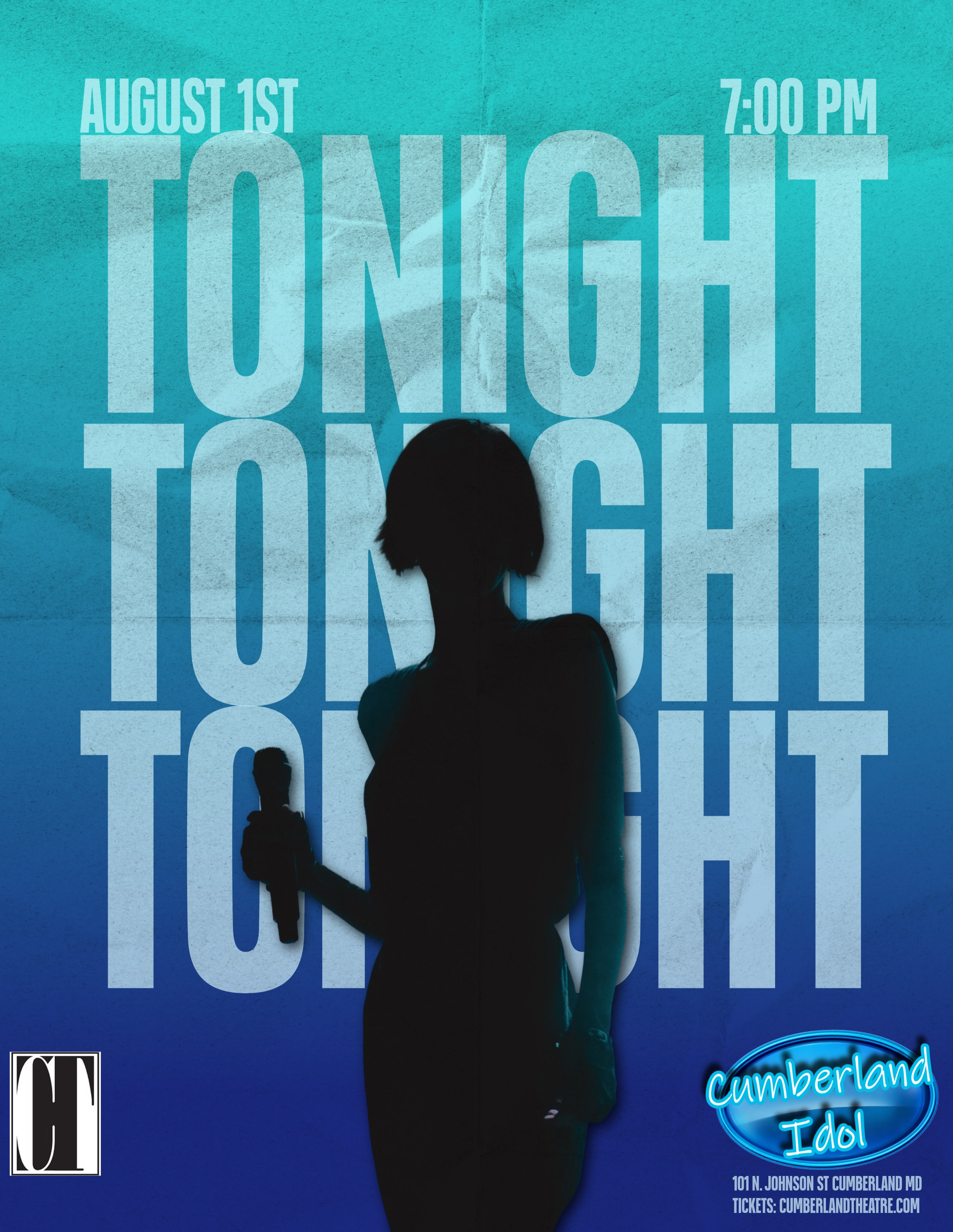 Are you ready to be a part of Cumberland Theatre’s first ever Cumberland Idol?!
Tongiht is your chance to relive the magic and fun of American Idol, but on a local stage! For the first time ever, Cumberland Theatre is hosting a singing competition that puts the audience in as much control as our esteemed panel of judges. Sit back and enjoy as some of our most talented local favorites grace the stage for a one night competition where two major prizes will be awarded; Cumberland’s Idol and Audience Choice. Who will take each place, find out out tonight at 7pm!
Where: Cumberland Theatre | 101 N Johnson St. Cumberland MD
When: Doors at 6:30pm and show begins at 7pm
For: All proceeds will go towards our building repairs and preparations for our 2027 season
Come out and support your local arts in one of the most fun ways available. We can’t wait to see you there!
#CumberlandIdol #Fundraiser #LiveTheatre #MarylandTheatre #Theatre