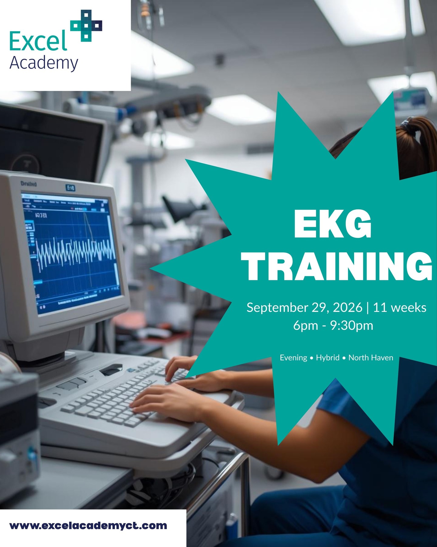 A career in healthcare can start with one decision!
Our next EKG Training Program begins September 29 in North Haven with convenient evening hybrid classes designed to fit your schedule.
If you’re ready to gain valuable hands-on skills and take the next step toward a rewarding healthcare career, now is the time to enroll.
Visit https://bit.ly/3vraVeB to learn more and reserve your seat today!
#excelacademy #ekgtraining #healthcarecareers #northhavenct #careertraining