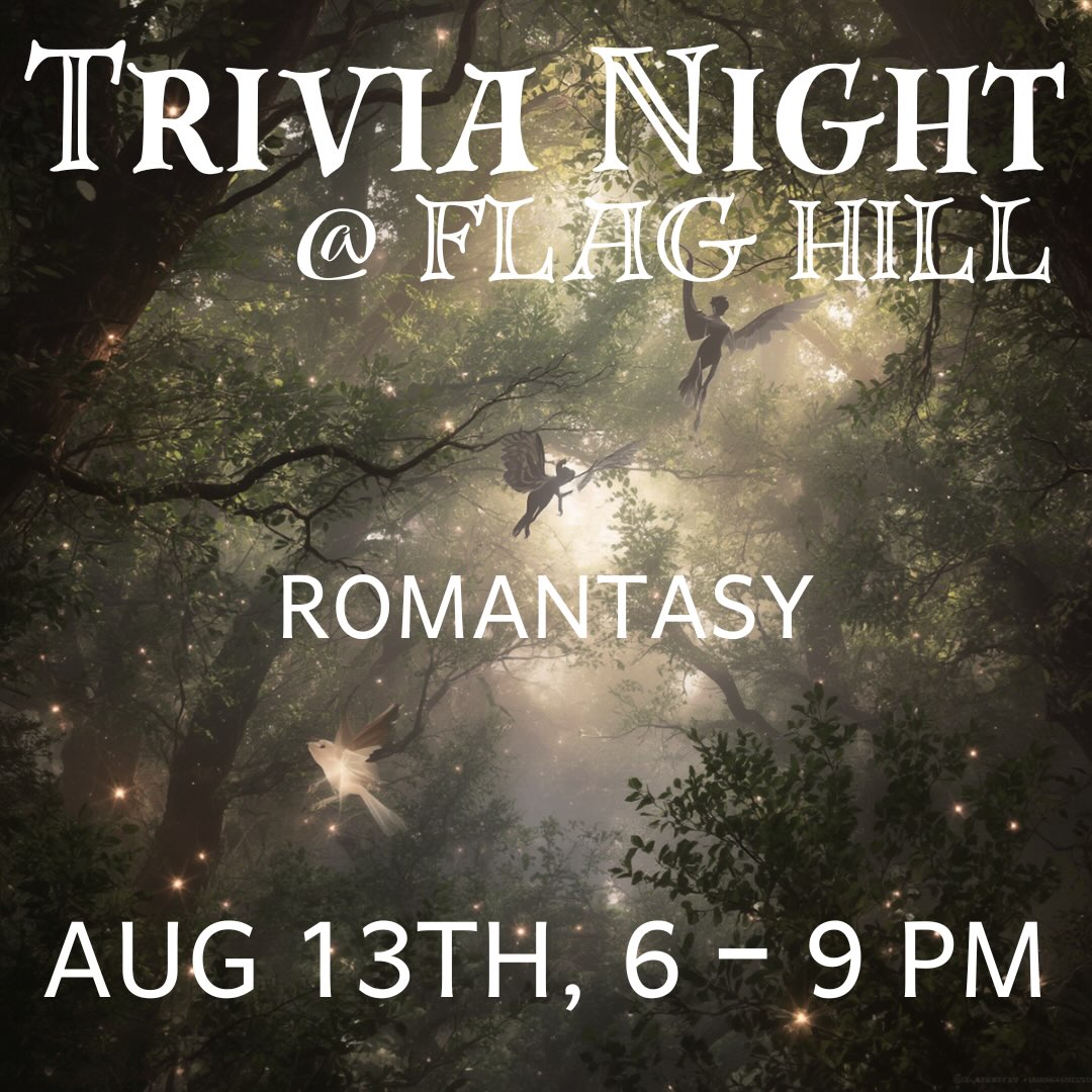 ✨ Calling all dragon riders, fae lovers, shadow daddies, and romantasy readers… this one’s for you. 📚🗡️💕
Step into a world of magic, romance, and a little friendly competition at our Romantasy Book Trivia Night!
🗓️ Thursday, August 13
🕕 6–9 PM
📍 Flag Hill Tasting Room
Gather your most book-obsessed friends, sip your favorite wine or cocktail, and see if your knowledge of epic romances, enchanted realms, and unforgettable characters is worthy of the crown. 👑🍷
Spots are limited, so assemble your team before the portals close! ✨
Reserve your team at flaghill.com/upcoming.
#flaghill #trivia #fyp #romantasy #fae