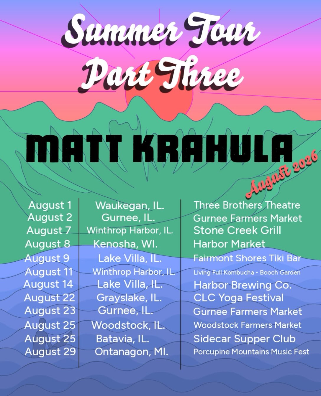 Summer Tour Part 3 starts today. August is looking like another busy month. Hope to see you all out there.
#singersongwriter #midwest #supportlivemusic #livemusicillinois #livemusicmidwest